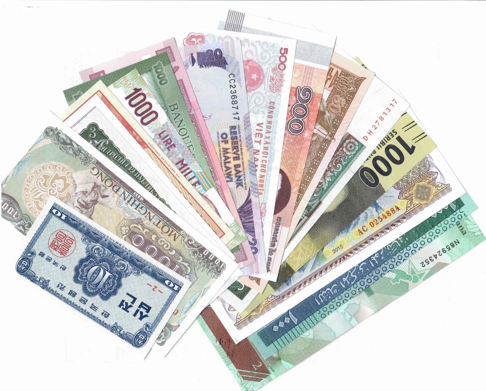 Lot Of Ten(10) World Currency Uncirculated Banknotes UNC With One Polymer Mix