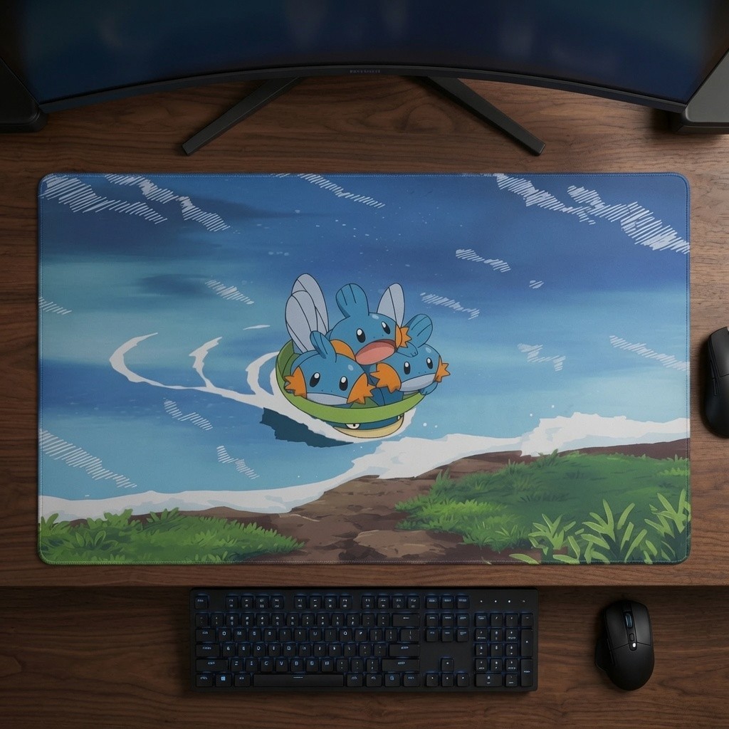 Mudkip and Lotad Custom Standard Size Pokemon TCG Card Games Playmat Mousepad