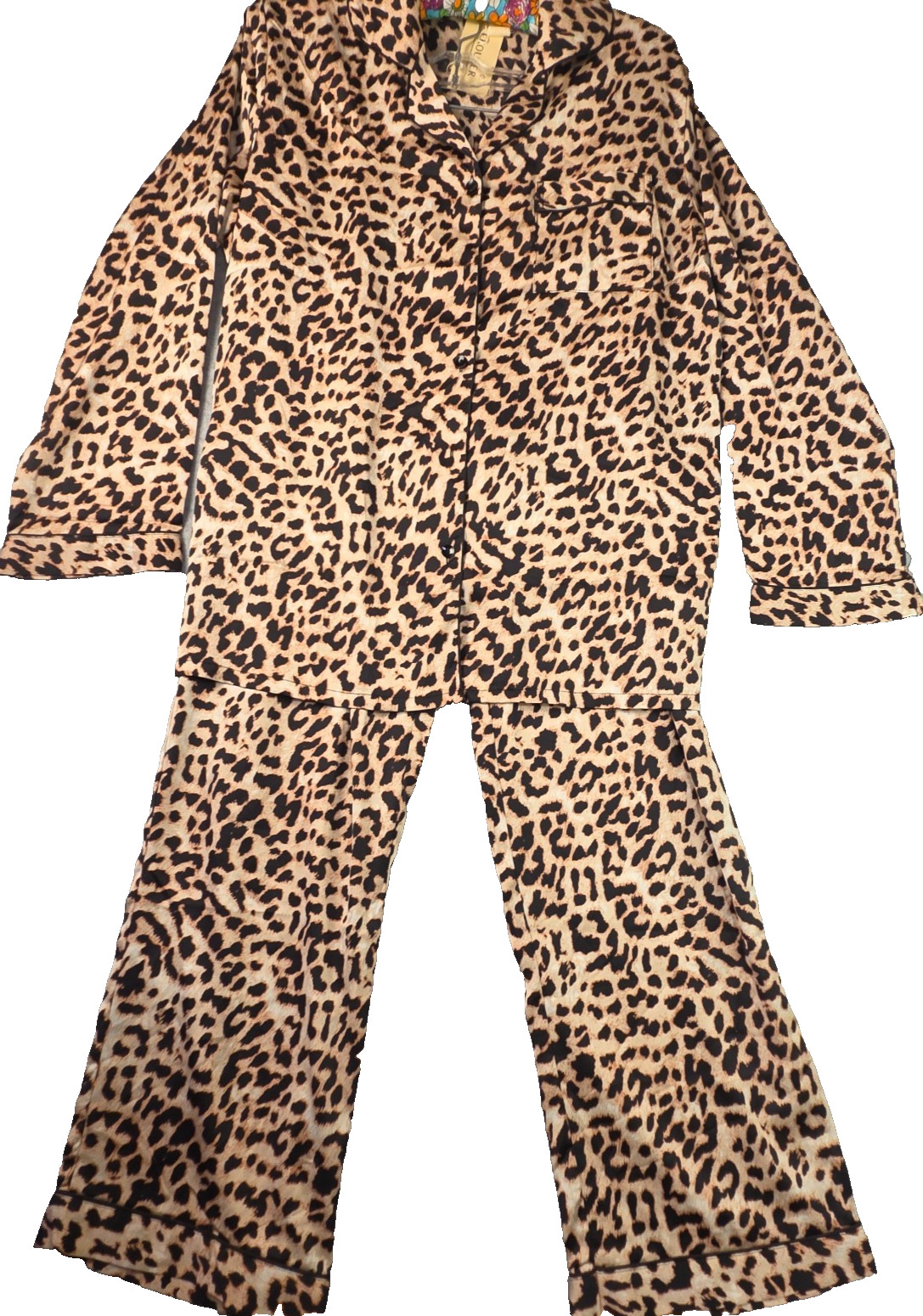 Ekouaer Women\'s Pajama Set Long Sleeve Sleepwear Silky Leopard 2 Piece Set