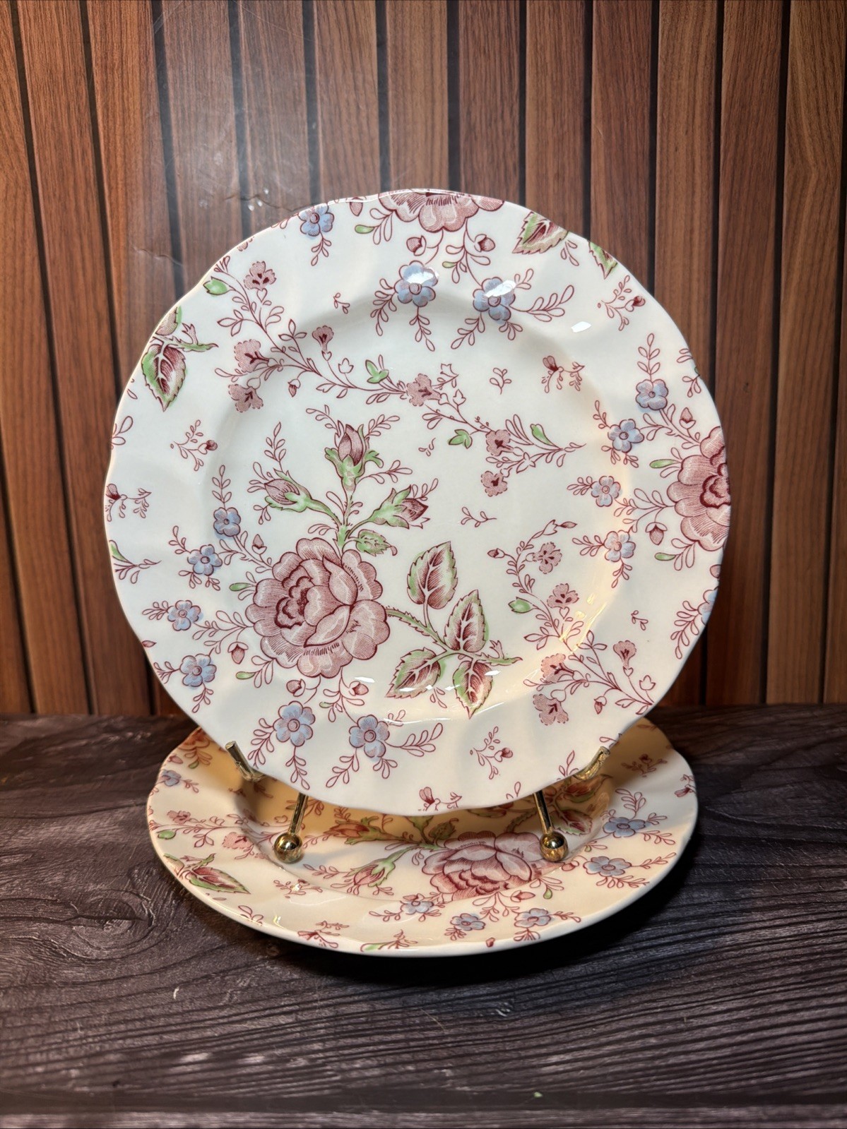 Lot of 2 Vintage Johnson Brothers Rose Chintz 7.5 Lot of 2 Vintage Johnson Brothers Rose Chintz 7.5