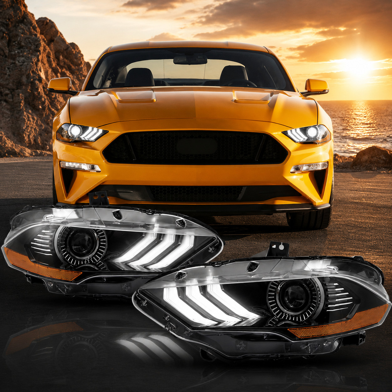2* VLAND LED Projector Headlights Fit 2018-2022 Ford Mustang Headlamp Assembly 2* VLAND LED Projector Headlights Fit 2018-2022 Ford Mustang Headlamp Assembly