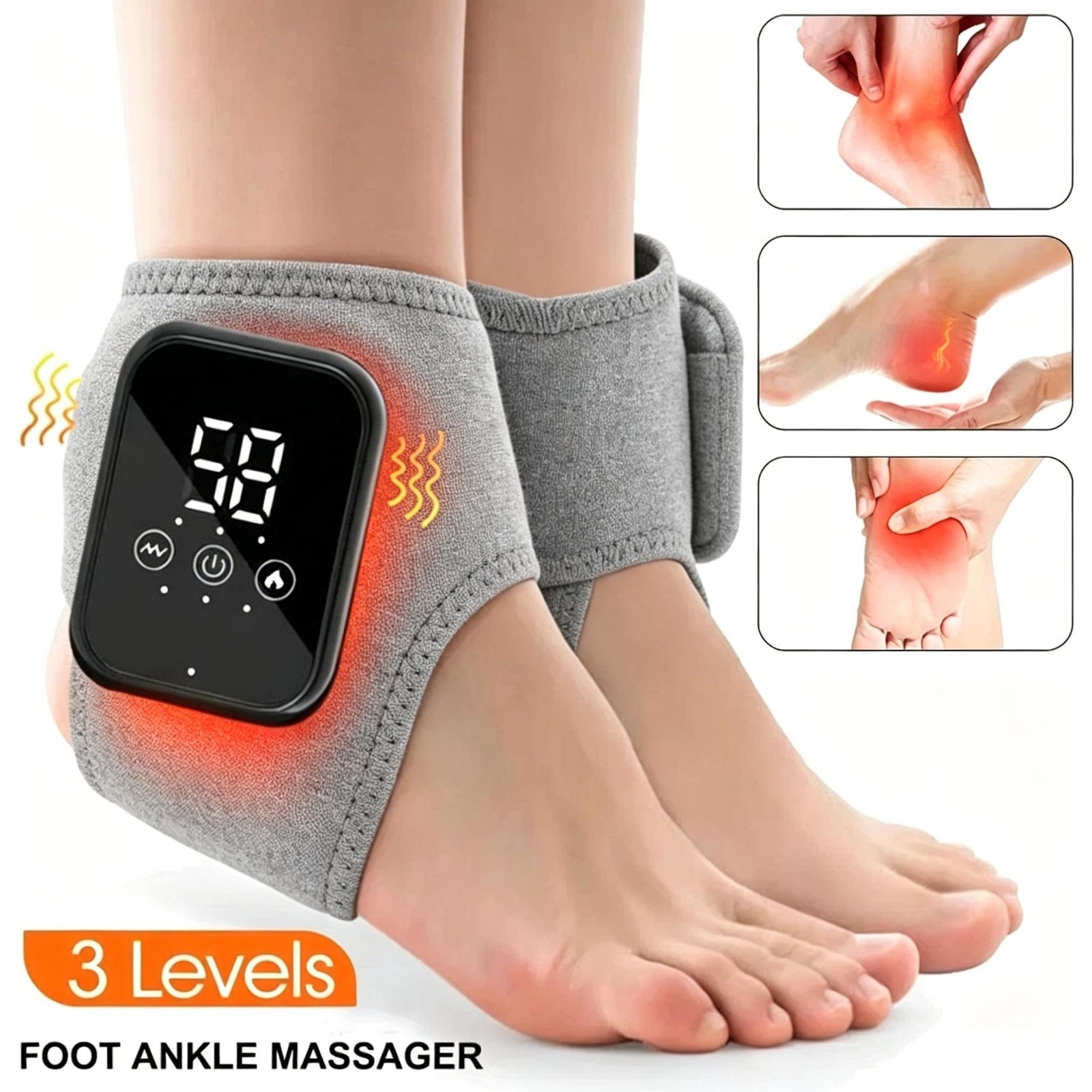 2PK Electric 3 Modes Heated & 3 Vibration Foot Ankle Massager Pain Relief Hot