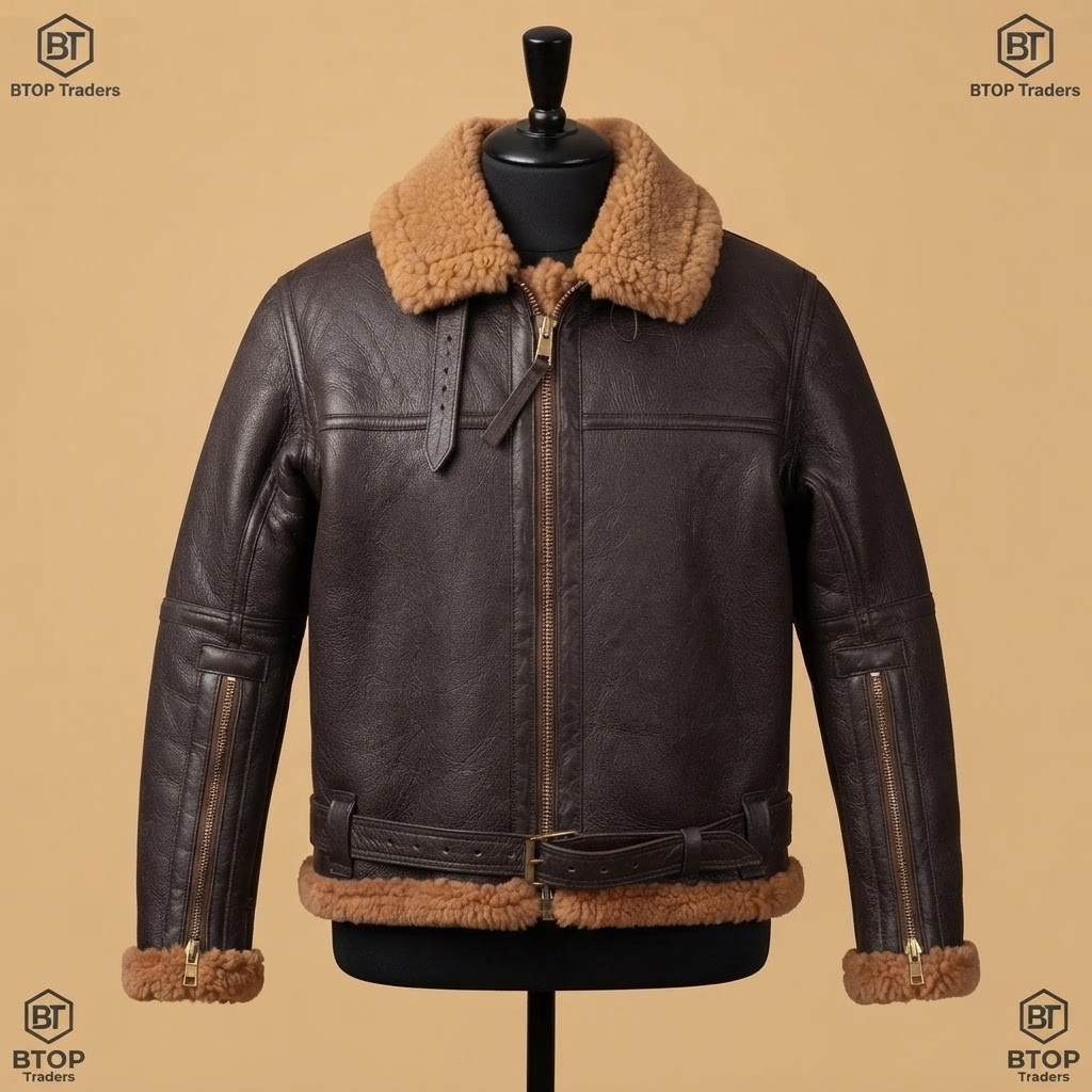 Mens Brown B3 Aviator Shearling Leather Jacket RAF WWII Flight Bomber Pilot Coat