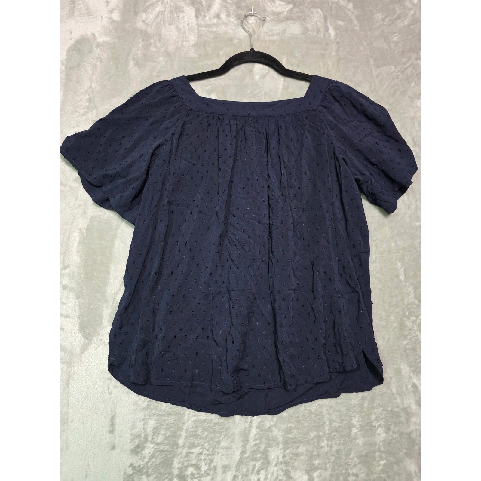 Loft Petites Navy Blue Clipped Dot Square Neck Puff Sleeve Blouse NWT MP Loft Petites Navy Blue Clipped Dot Square Neck Puff Sleeve Blouse NWT MP