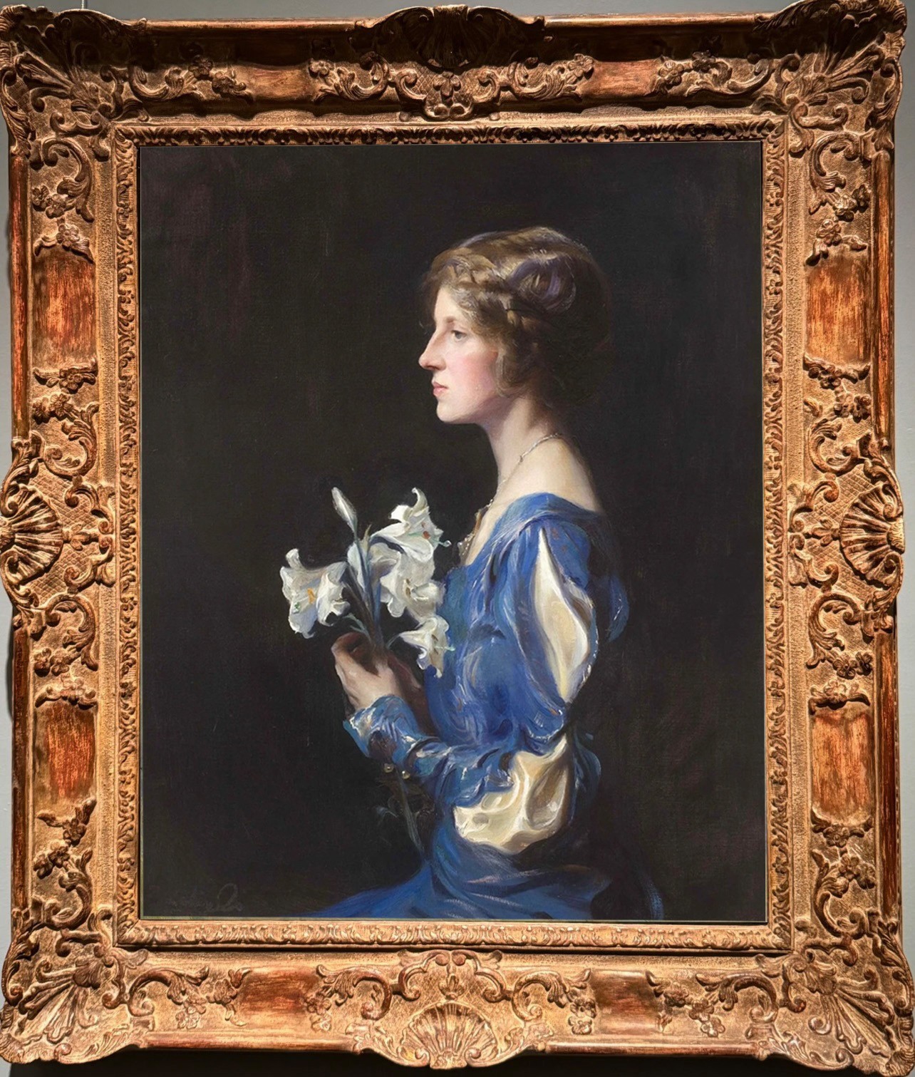 Hand Painted Woman Holding Lilies Portrait Oil Painting Antique Female Style Art Hand Painted Woman Holding Lilies Portrait Oil Painting Antique Female Style Art
