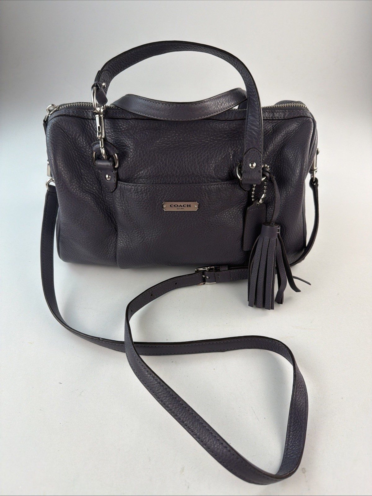 COACH AVERY PEBBLED LEATHER SATCHEL PURSE F26121 Blue W/Crossbody Strap