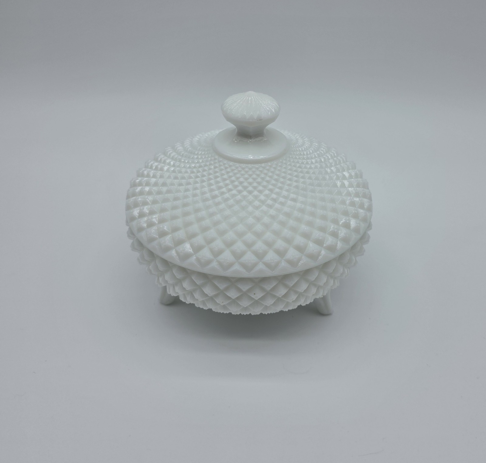 Vintage Westmoreland Milk Glass Diamond Patterned Lidded Candy Dish