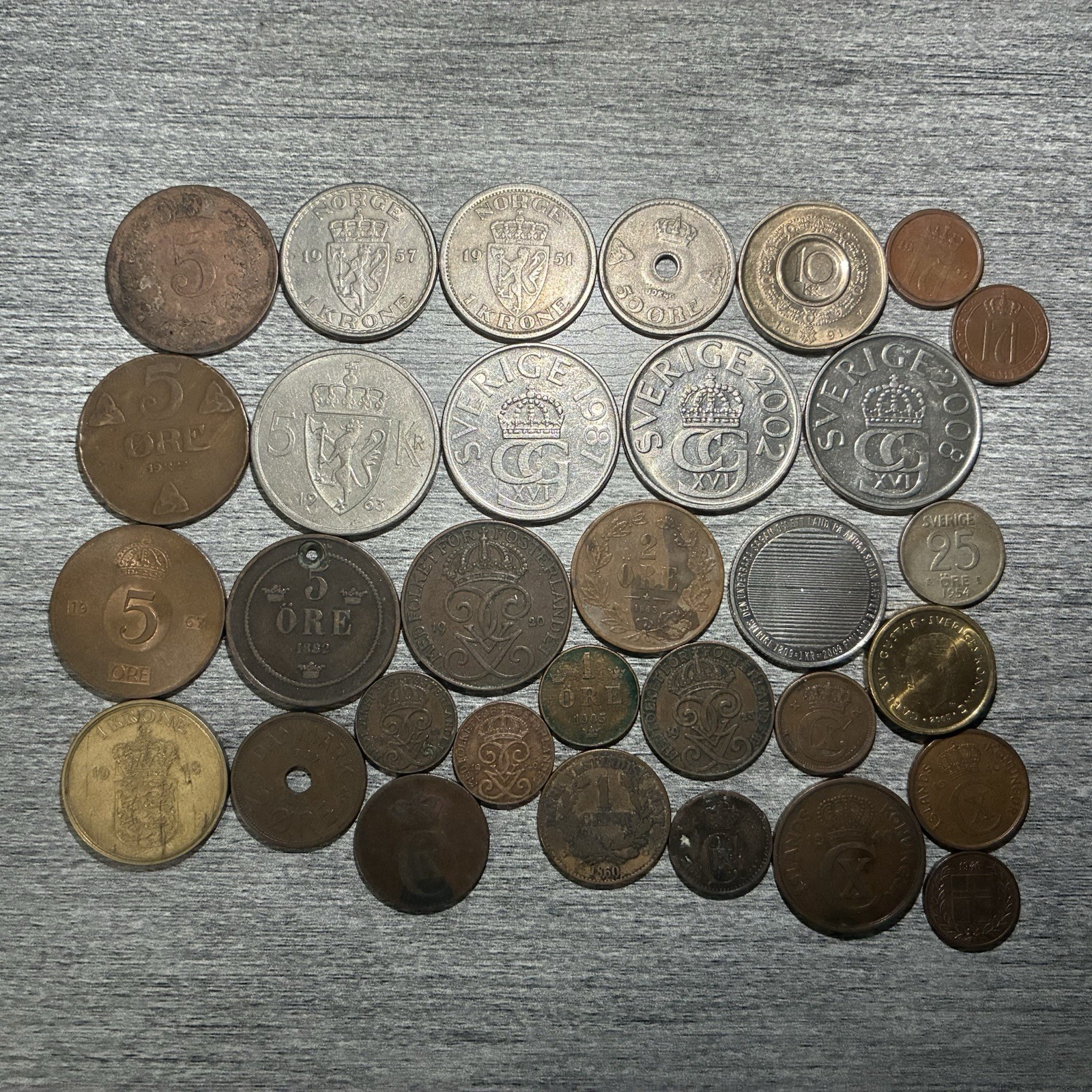 Lot Of 32 Norway Sweden Denmark West Indies Coins 1860-2009 And Silver Read Desc
