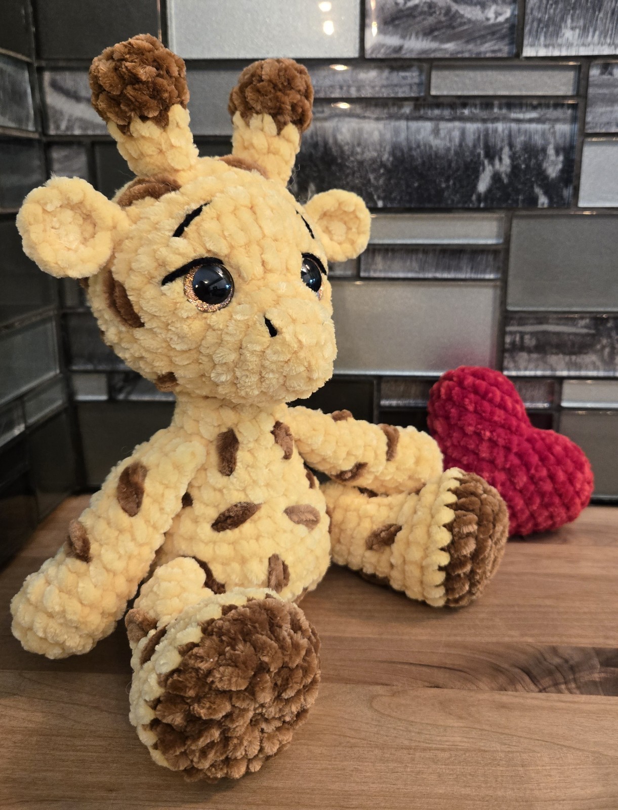 Crochet Giraffe & Heart Handmade Amigurumi Get Well Gift Chenille 10\