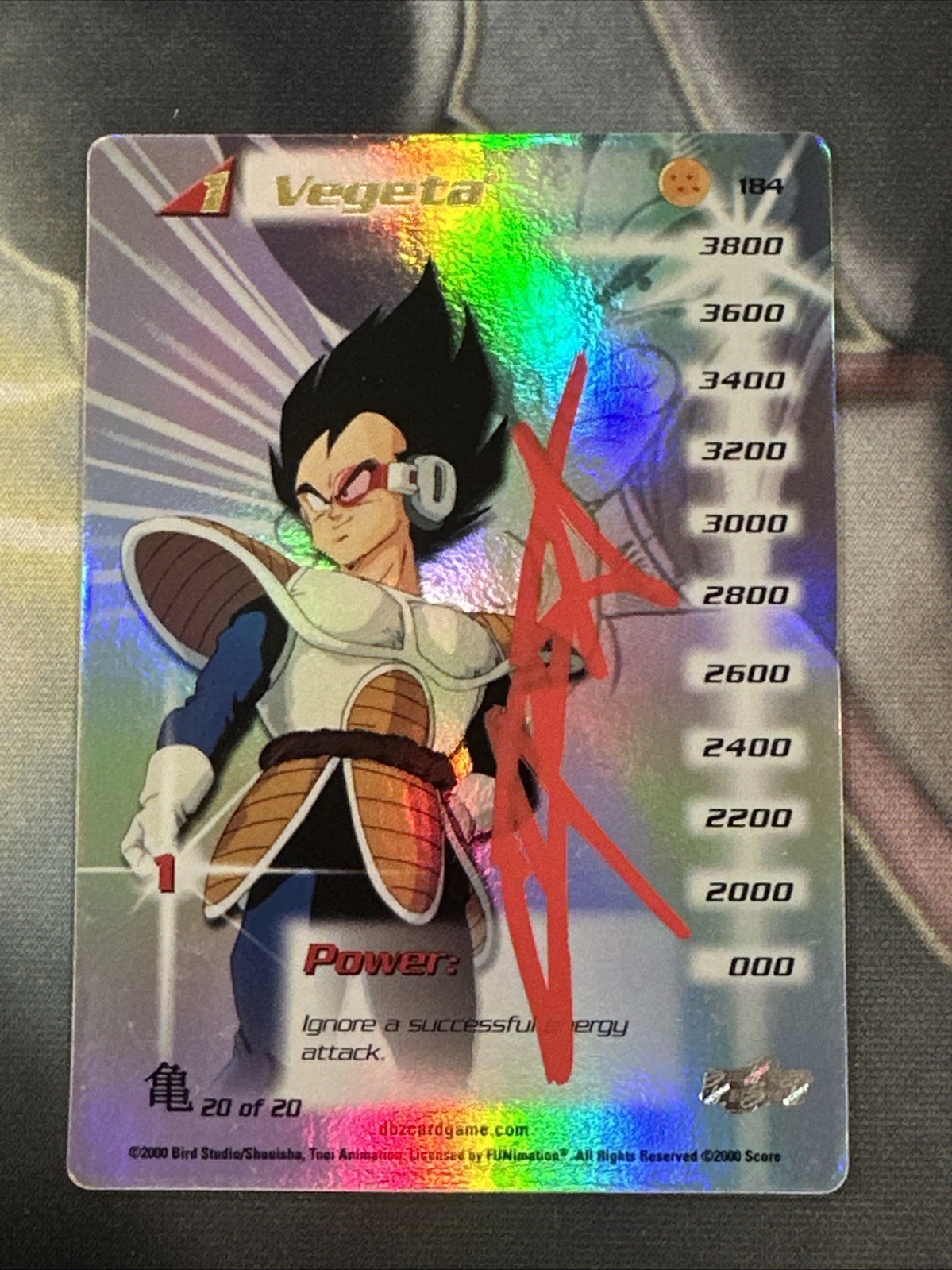 SIGNED Vegeta 2000 Score DBZ Chris Sabat Foil Personality Saiyan Saga Card RED SIGNED Vegeta 2000 Score DBZ Chris Sabat Foil Personality Saiyan Saga Card RED