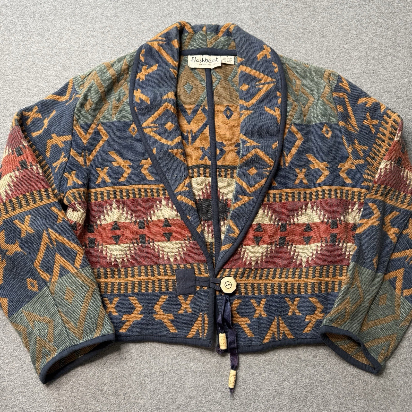 Vintage Flashback Coat Womens Medium Aztec Western Tribal Cotton Knit Blazer 90s