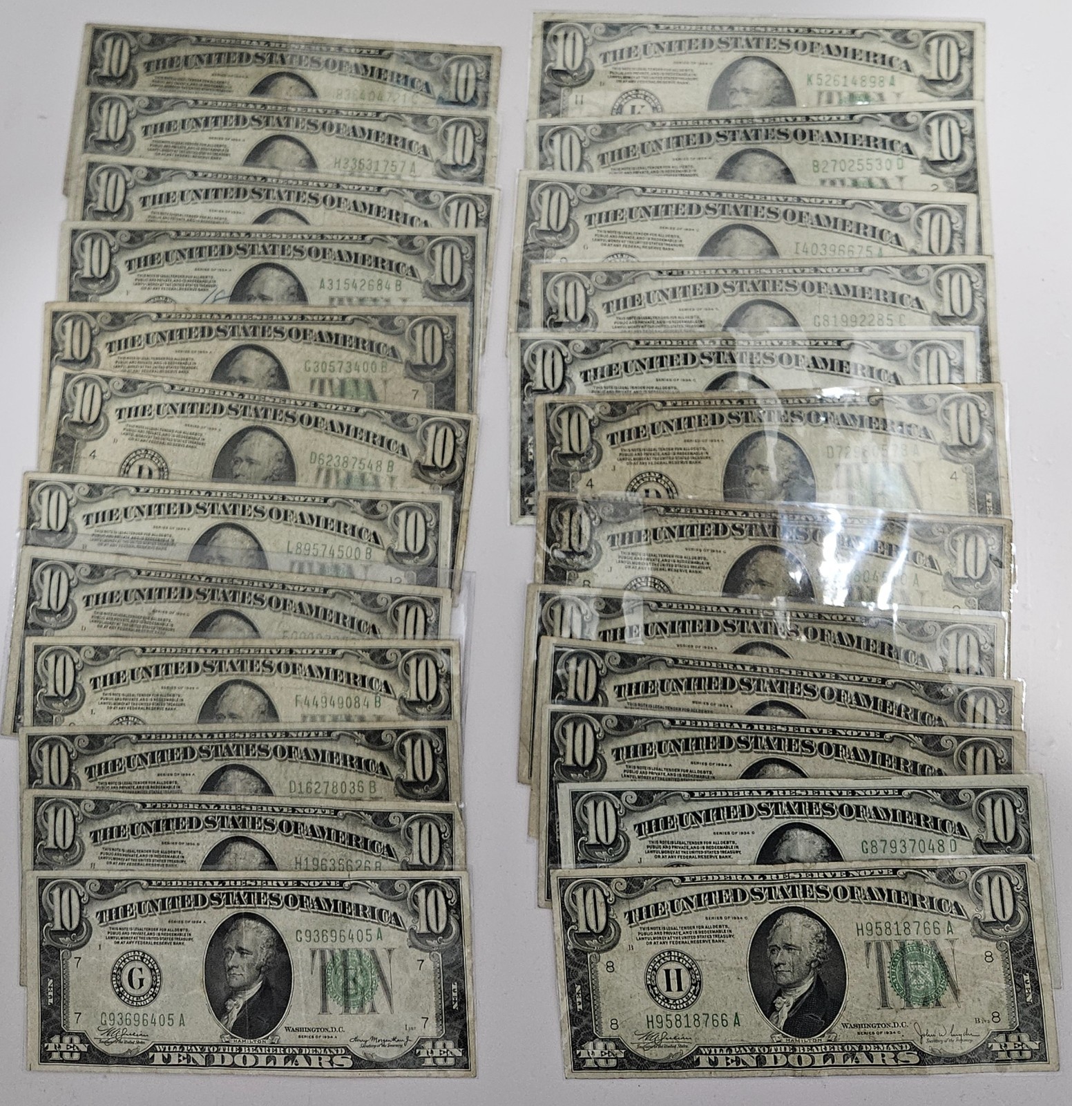 1934 US Ten Dollar Banknote, Green Seal, Old US $10 Bill Currency, 