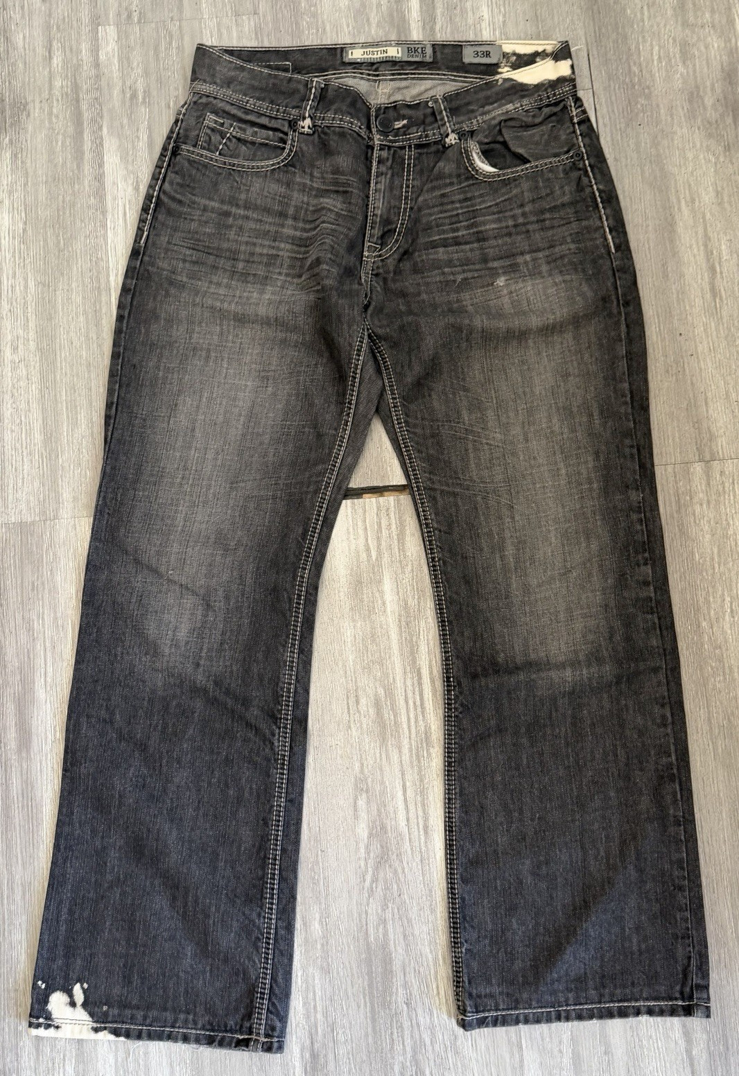 BKE Justin Denim Black Distressed Jeans Bootcut Western Men\'s Size 33x31 Buckle BKE Justin Denim Black Distressed Jeans Bootcut Western Men\'s Size 33x31 Buckle