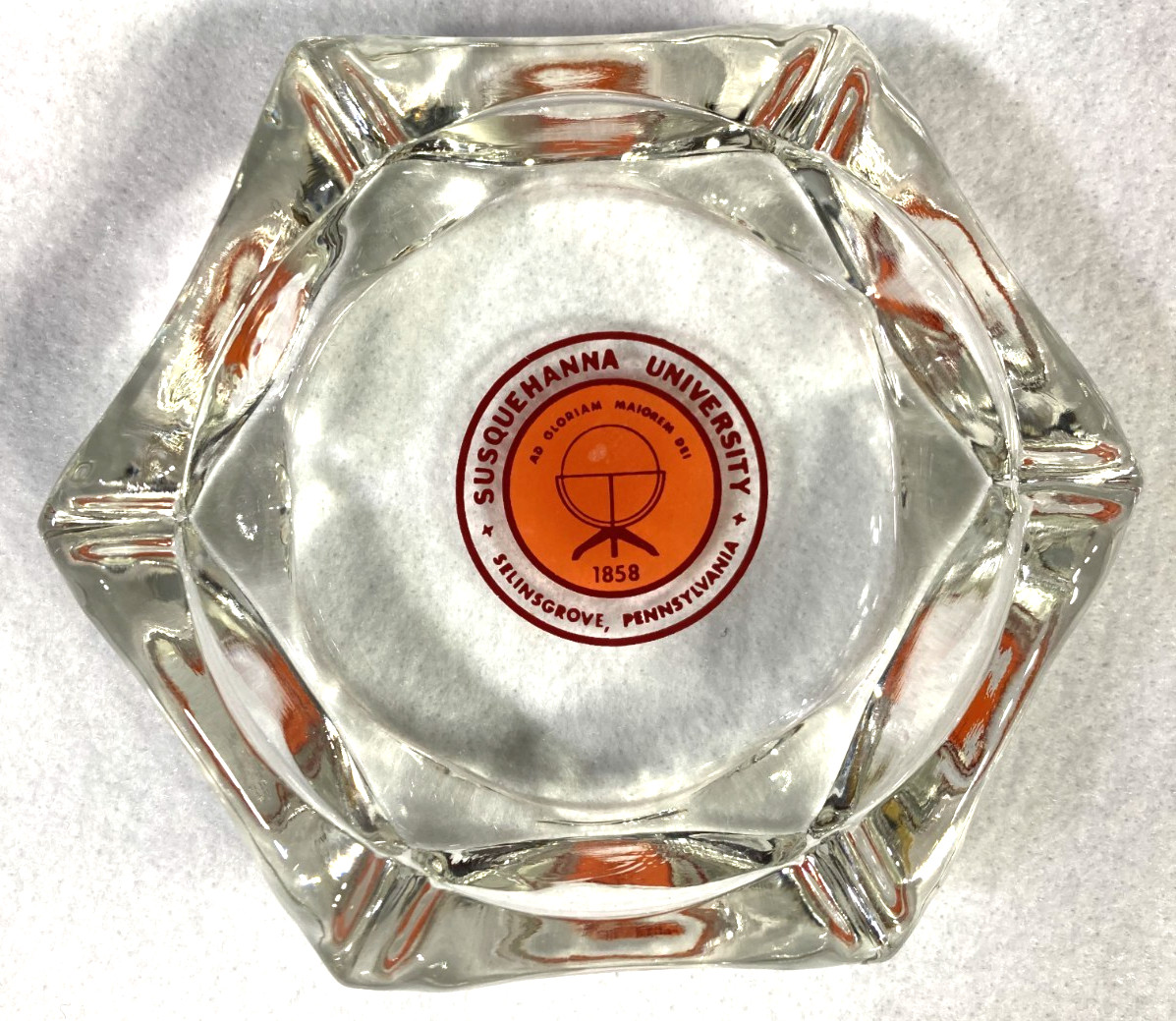 Vintage Susquehanna University Selinsgrove, Pennsylvania Heavy Glass Ashtray