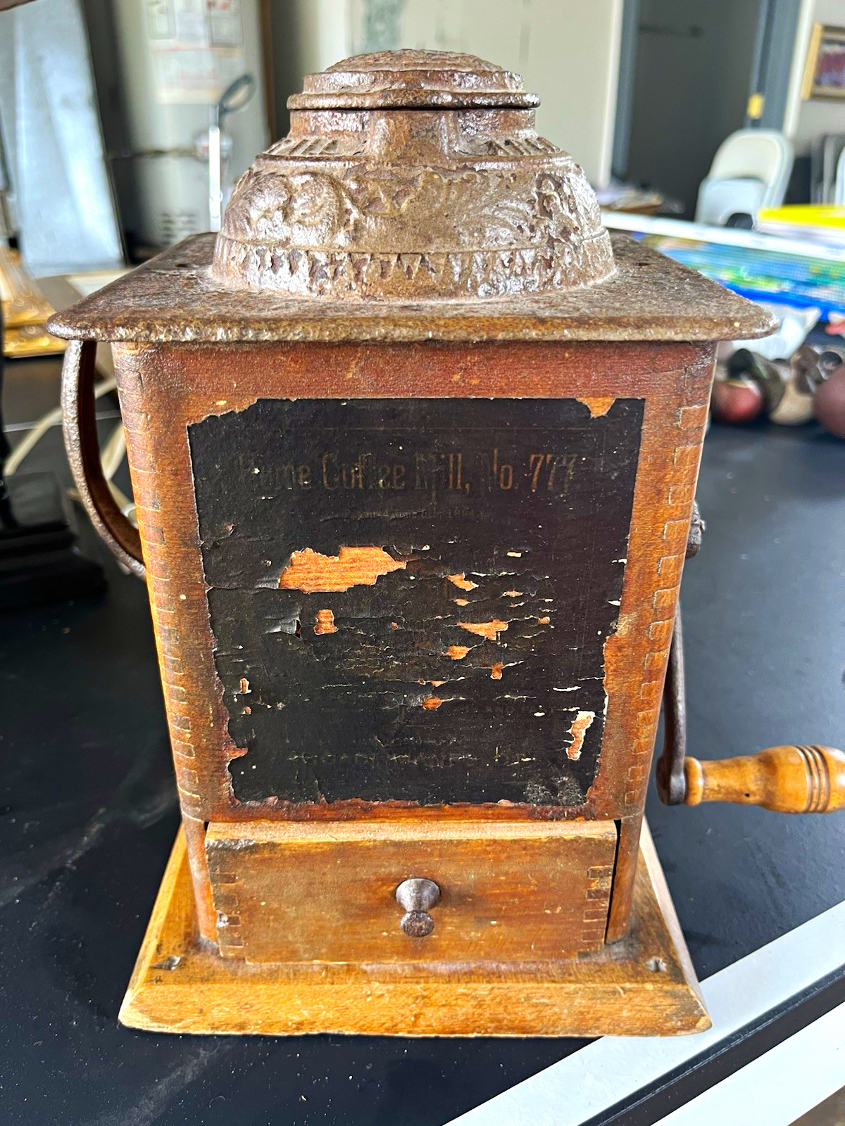 Enterprise No. 777 Antique Manual Burr Coffee Grinder Wood/Metal w/ Drawer