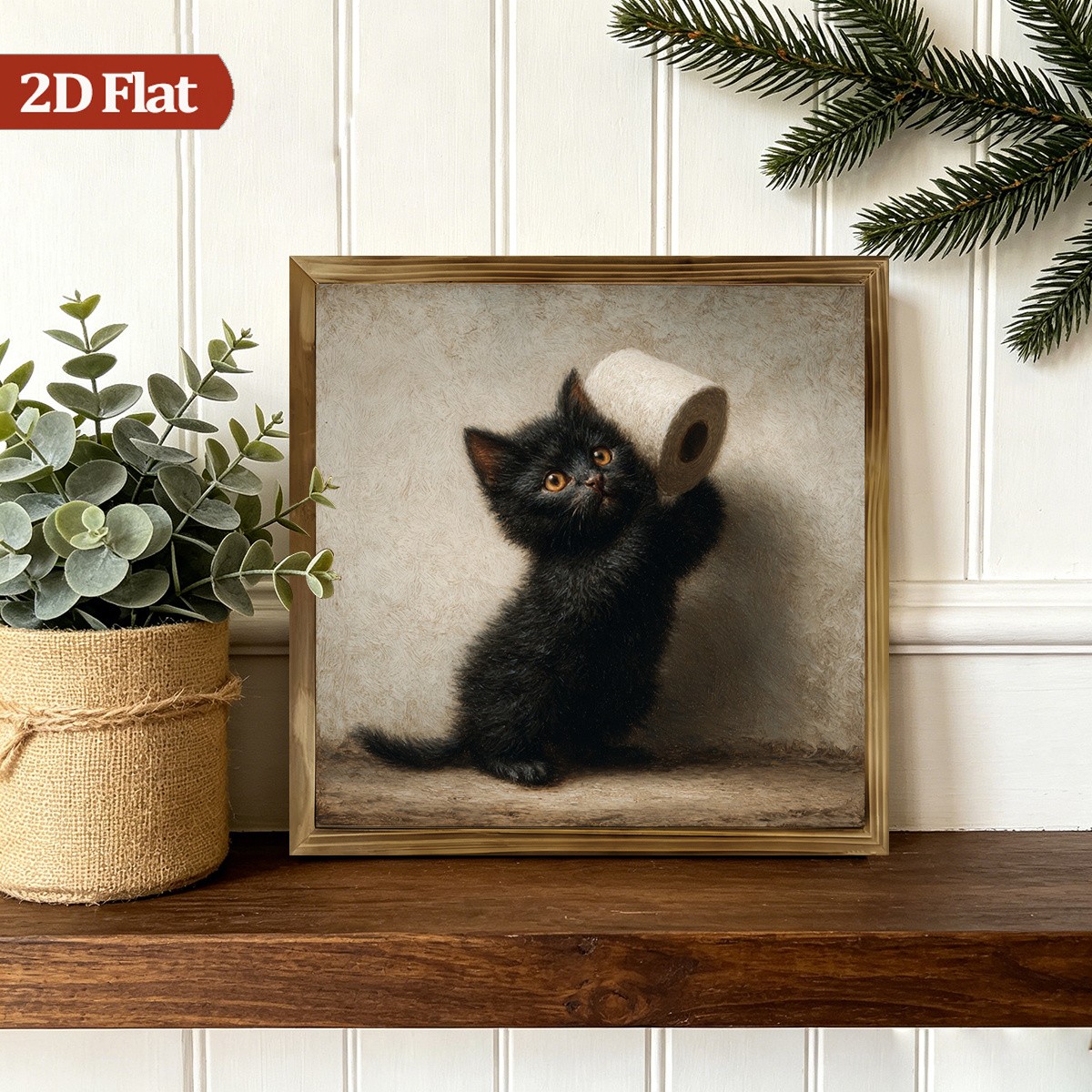 Vintage Black Cat Toilet Paper Wooden Sign Farmhouse Decor for Bathroom Cafe