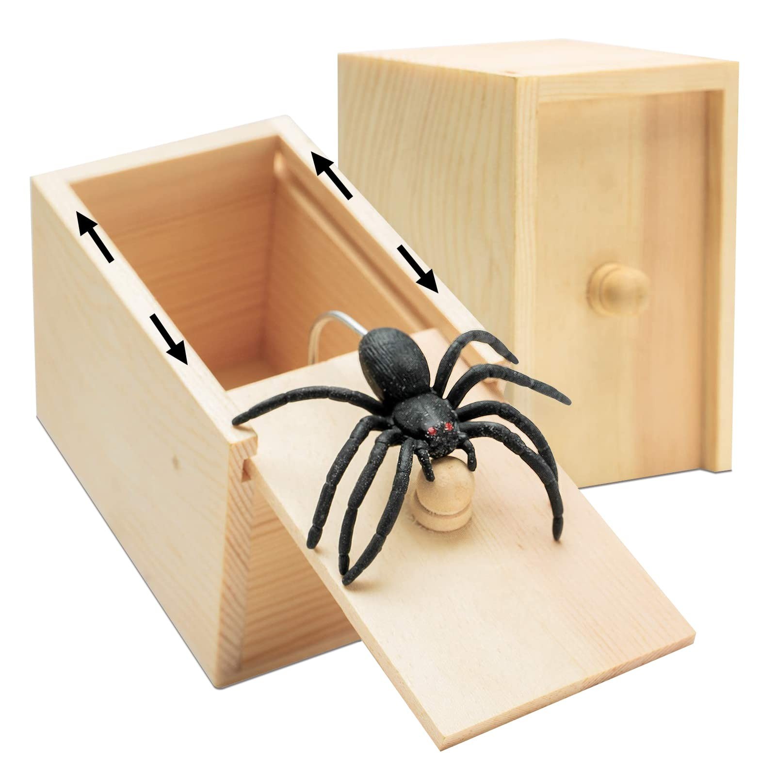 Wooden Prank Spider Scare Box Hidden in Case Trick Play Joke Scarebox Gag Toy