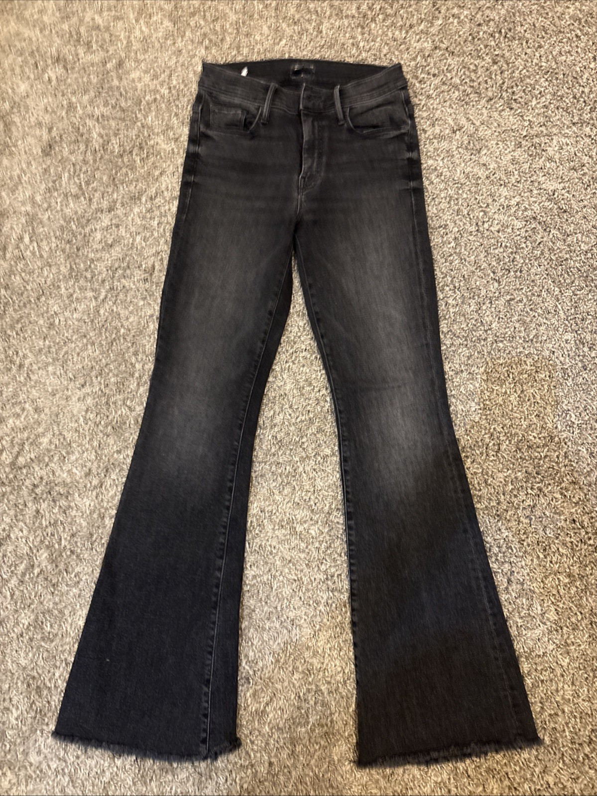 MOTHER Night Shadow Black Denim The Weekender Fray Flared Jeans Women\'s Size 26 MOTHER Night Shadow Black Denim The Weekender Fray Flared Jeans Women\'s Size 26