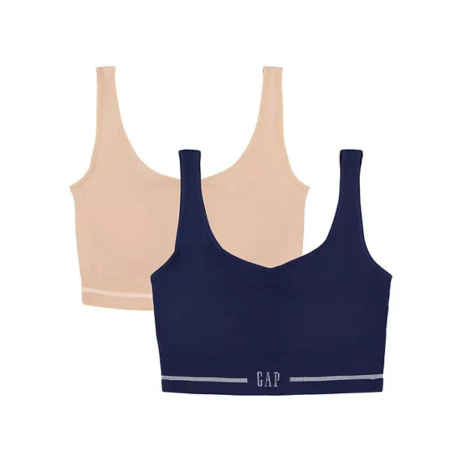 GapBody Women\'s 2 Pack Seamless Cotton Comfort Bra Size M Elysian Blue/Neutral
