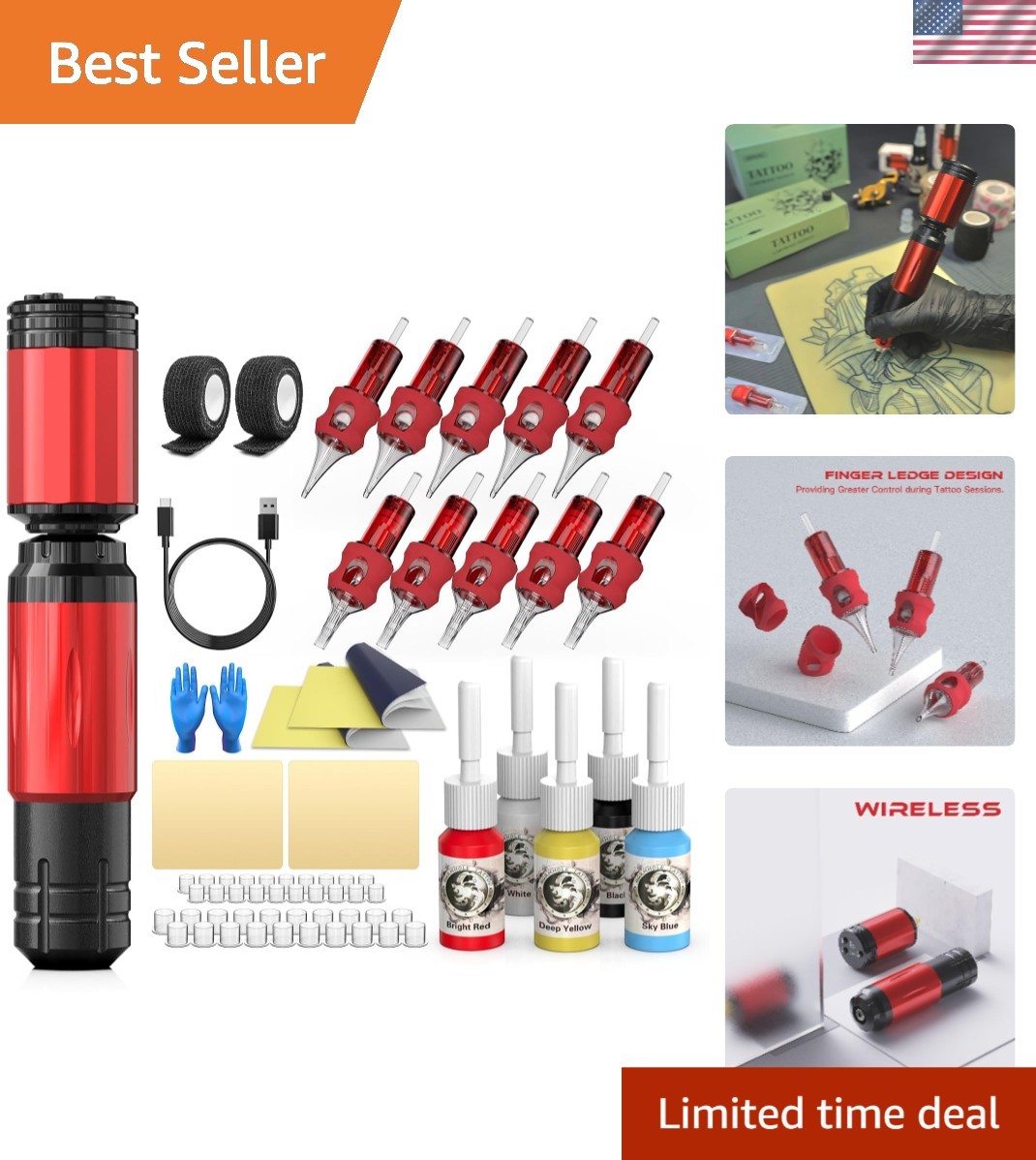 Rechargeable Cordless Tattoo Machine with Digital Display & Versatile Needle Set