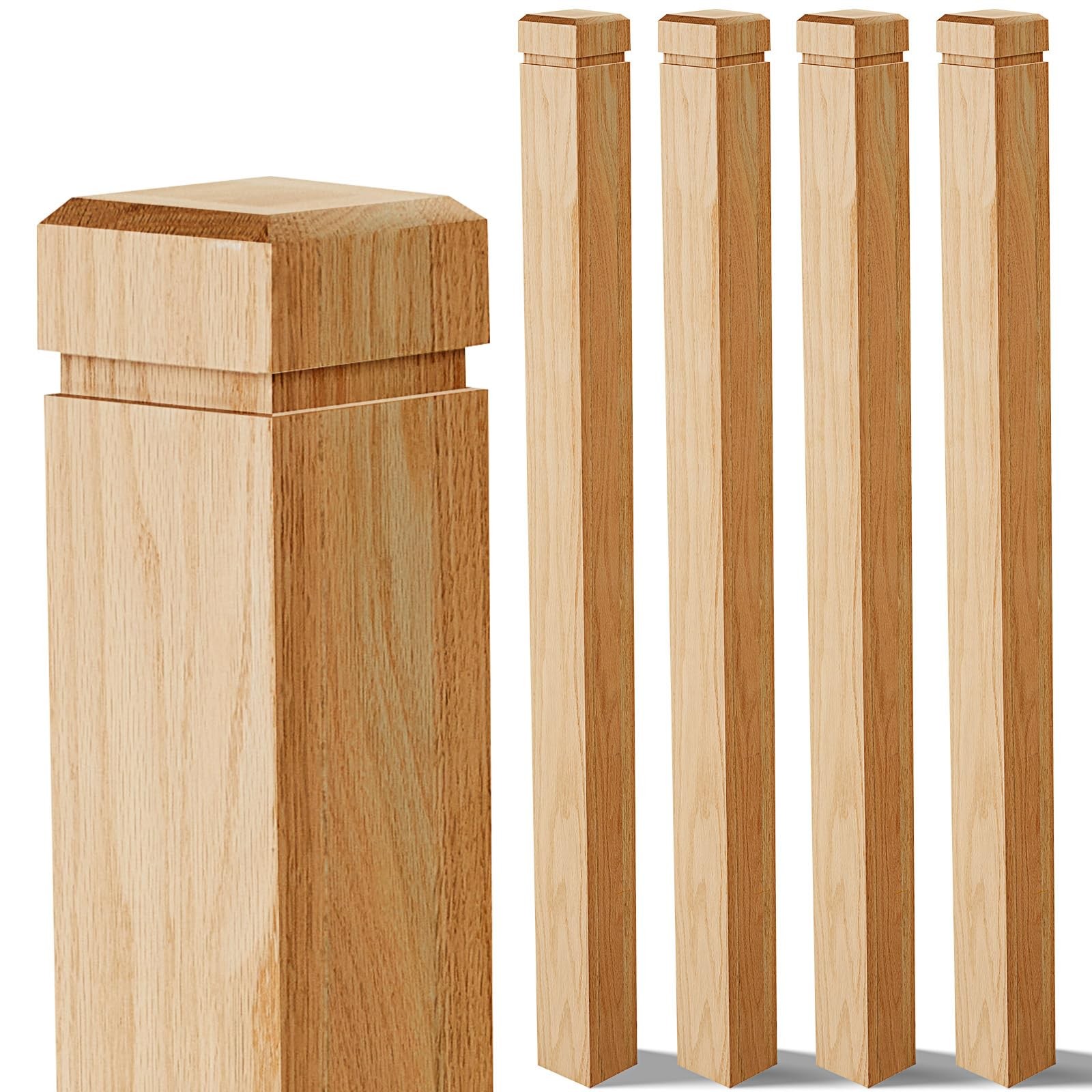 Croblissful 4 Pcs 3.5 x 48 Inch Red Oak Newel Post for Oak, Wood Color