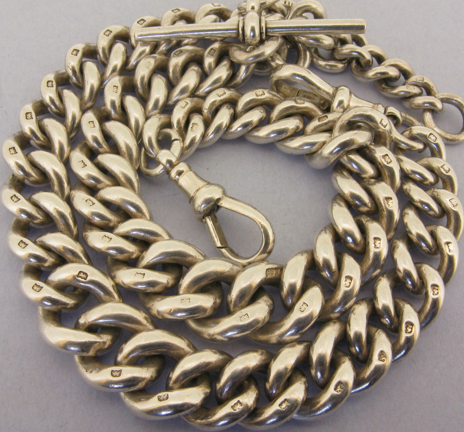 Very Heavy Antique Solid Silver Double Albert Watch Chain 17 inch 1903 138 grams Very Heavy Antique Solid Silver Double Albert Watch Chain 17 inch 1903 138 grams