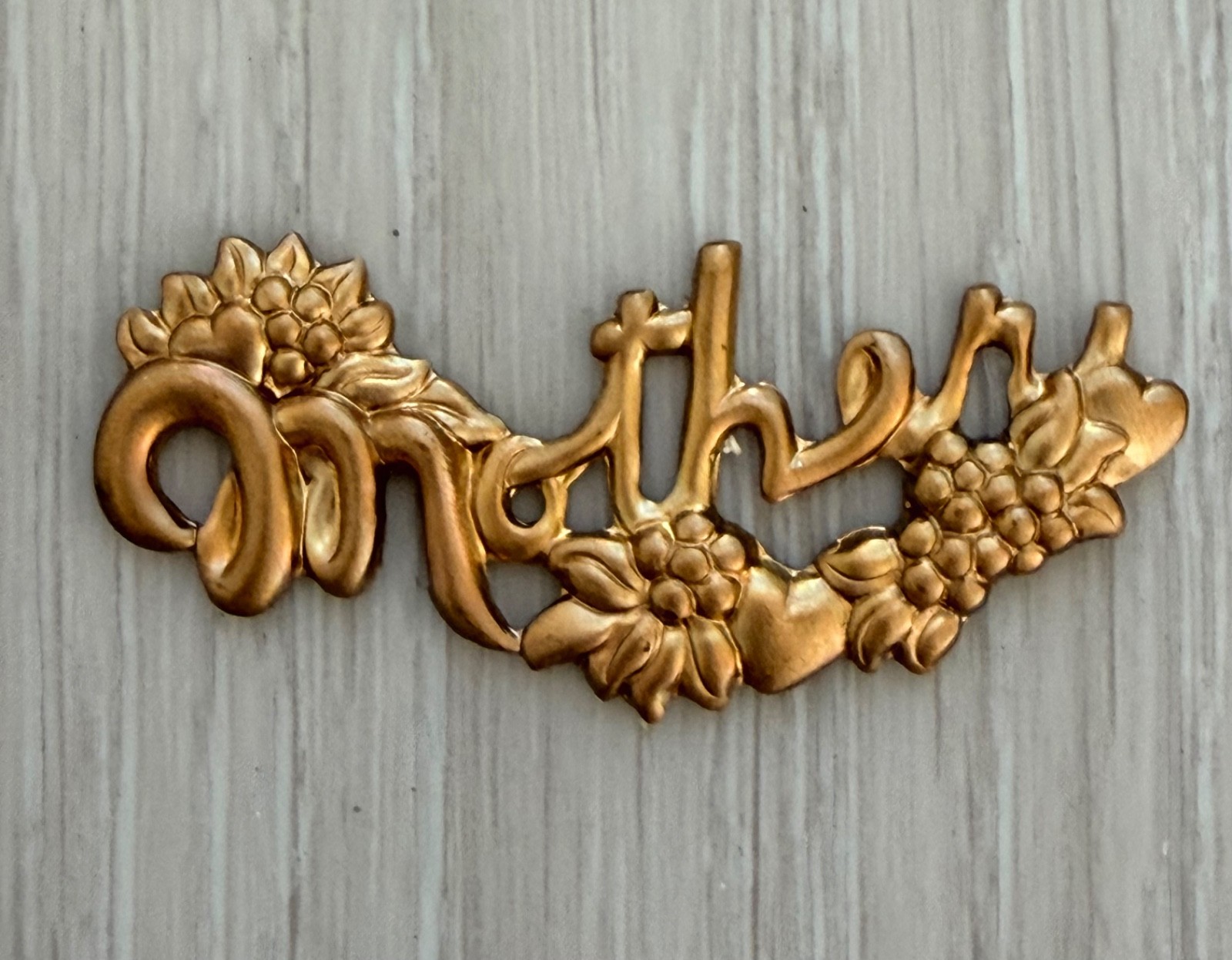 Vintage Brass MOTHER Stampings Floral Bow Jewelry Findings Choice of 2 Styles