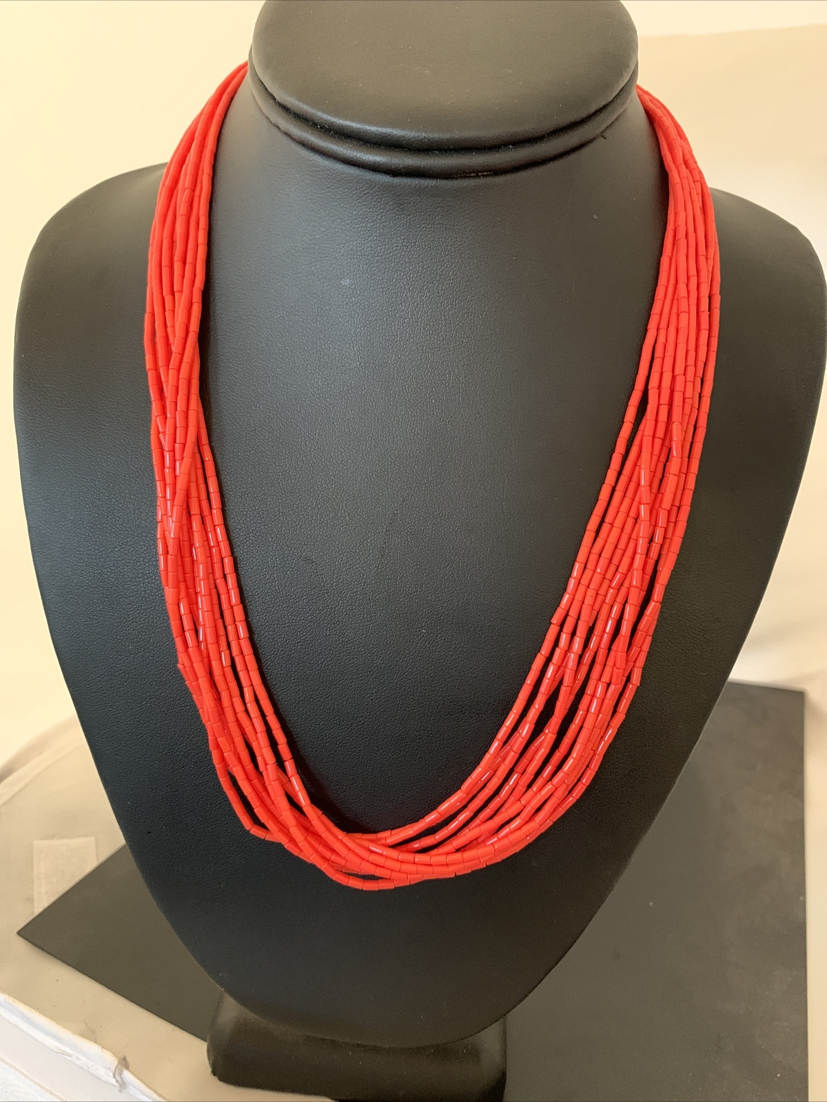Red Coral Stabilized Heishi 10 Strands Sterling Silver Necklace 20” 14817