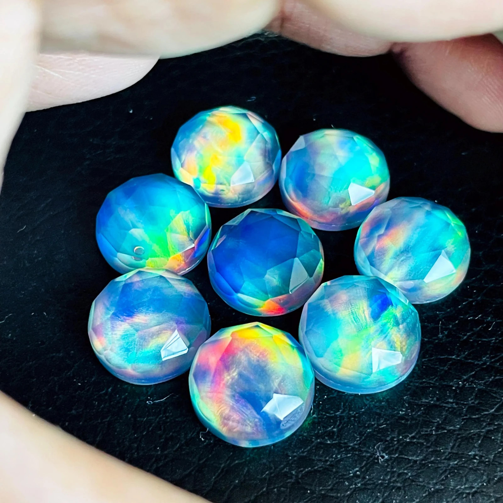 Aurora Opal Round Blue Cabochon for earring and jewelry With Size 10x10MM.