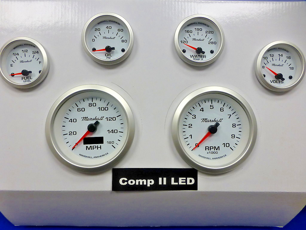 Marshall 6 Gauge Set Comp 2 LED Electric Speedo White Dial Alu Bezel Sport Comp