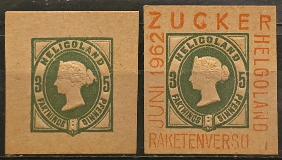 Heligoland Queen Victoria + Zucker Rocketmail Experiement 1962 Ovpt Cut Squares
