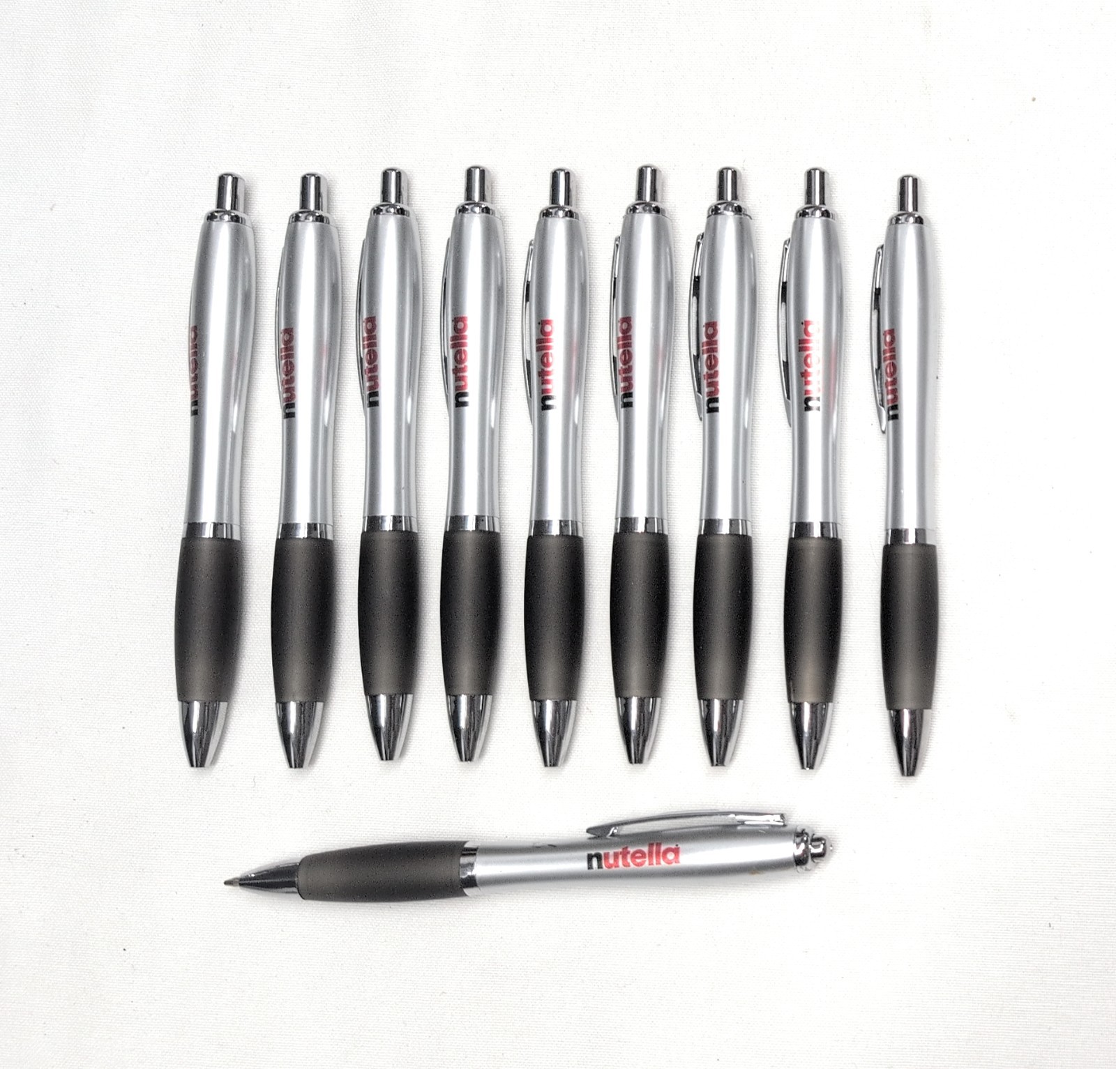 NUTELLA Advertisement Pen Lot: 9 Count Retractable Click Pens w/Rubber Grip NUTELLA Advertisement Pen Lot: 9 Count Retractable Click Pens w/Rubber Grip