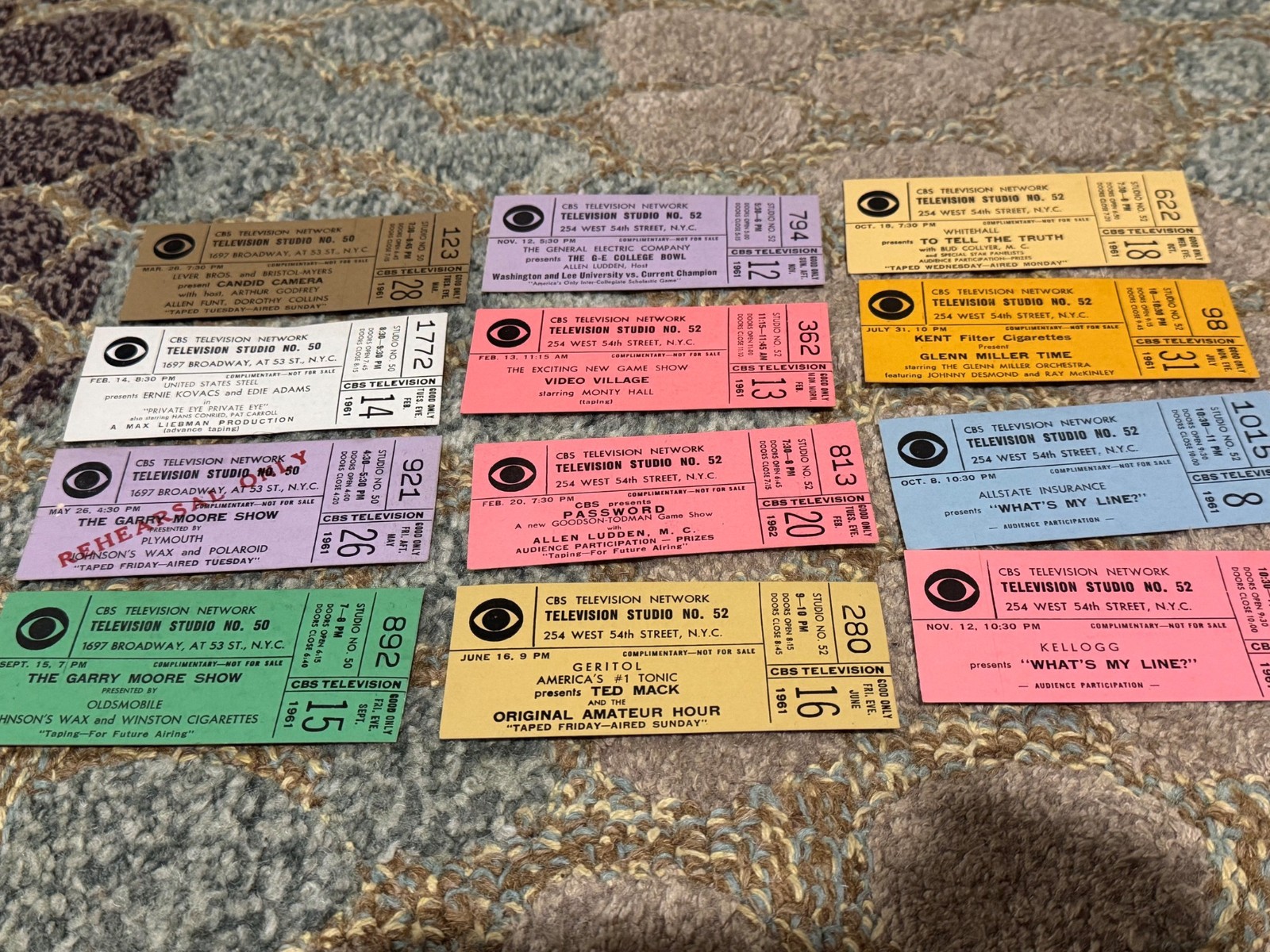 New York CBS NBC Live Studio Tickets 1961-1962 - Single Ticket