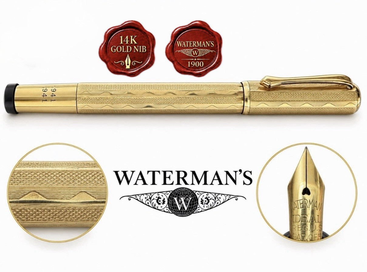 Waterman Retractable Guilloché Fountain Pen 14K Gold Nib Vintage 1900 Date