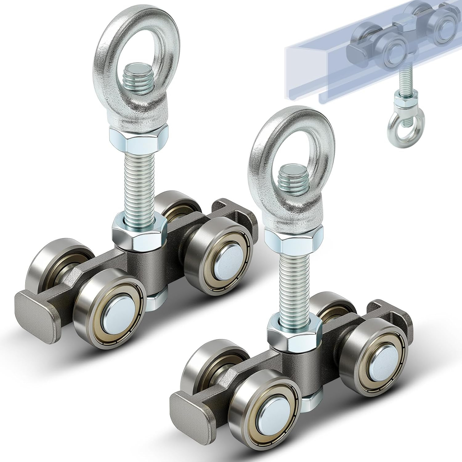 2 Pcs Silver 4 Wheel Silent Trolley Assembly Rollers for Use with 1-5/8\