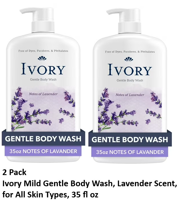 (2 Pack) Ivory Mild and Gentle Body Wash, Lavender, for All Skin Types, 35 fl oz