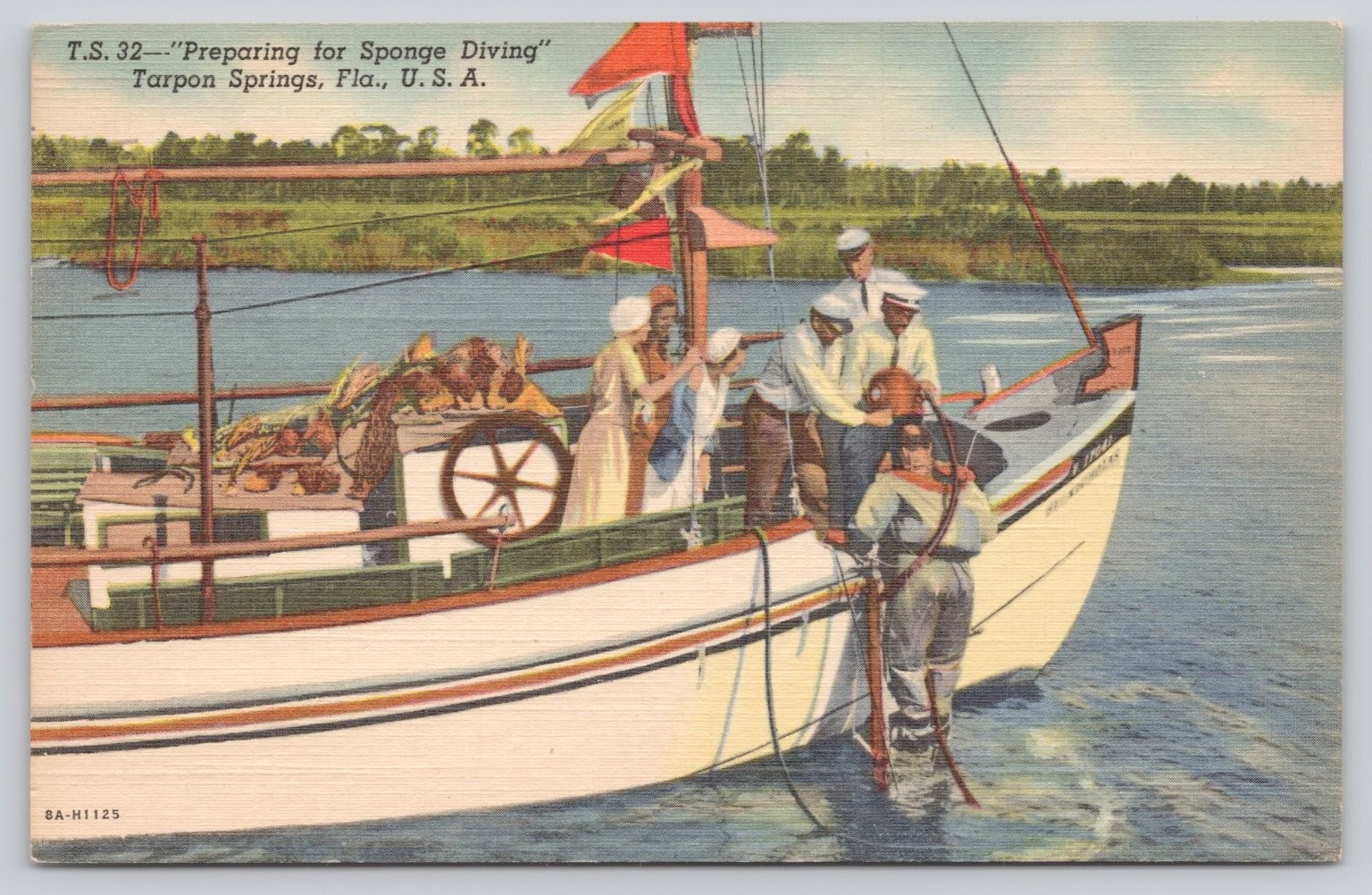 Vintage Postcard Tarpon Springs FL Preparing for Sponge Diving 1938 Curt Teich Vintage Postcard Tarpon Springs FL Preparing for Sponge Diving 1938 Curt Teich