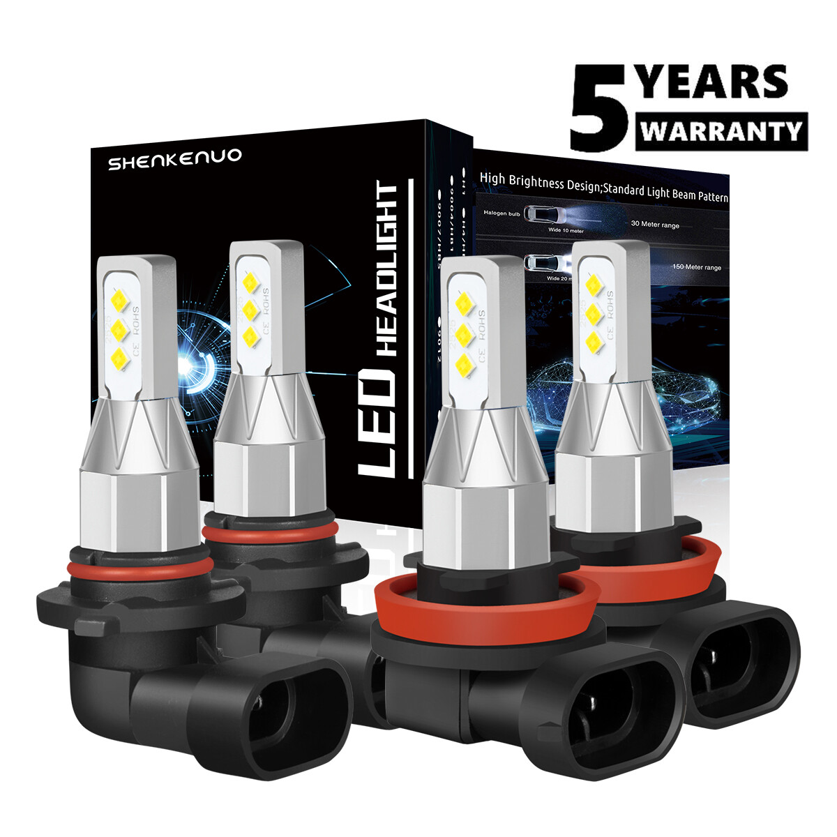 Kit de bombillas de faro LED de 4 lados 9005 H11 Luces bajas altas blancas