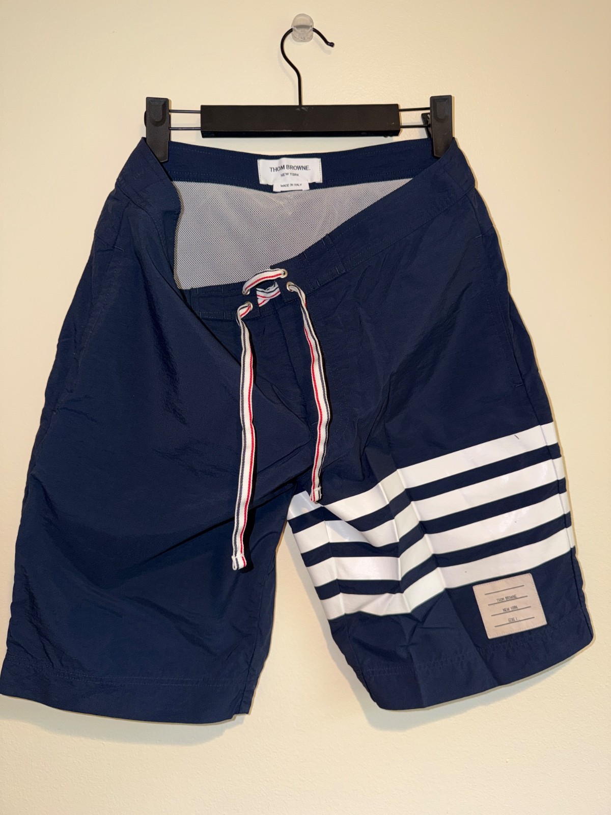 Thom Browne 4 Bar Swim Trunks Navy White Stripe Mens Size 1 Small Made in Italy
