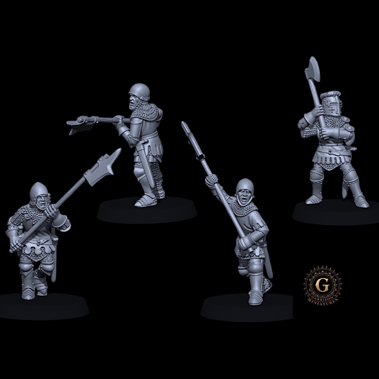 Foot Knights 2-Hand Weapons X4 28mm Medieval Unpainted Resin Wargame Miniatures