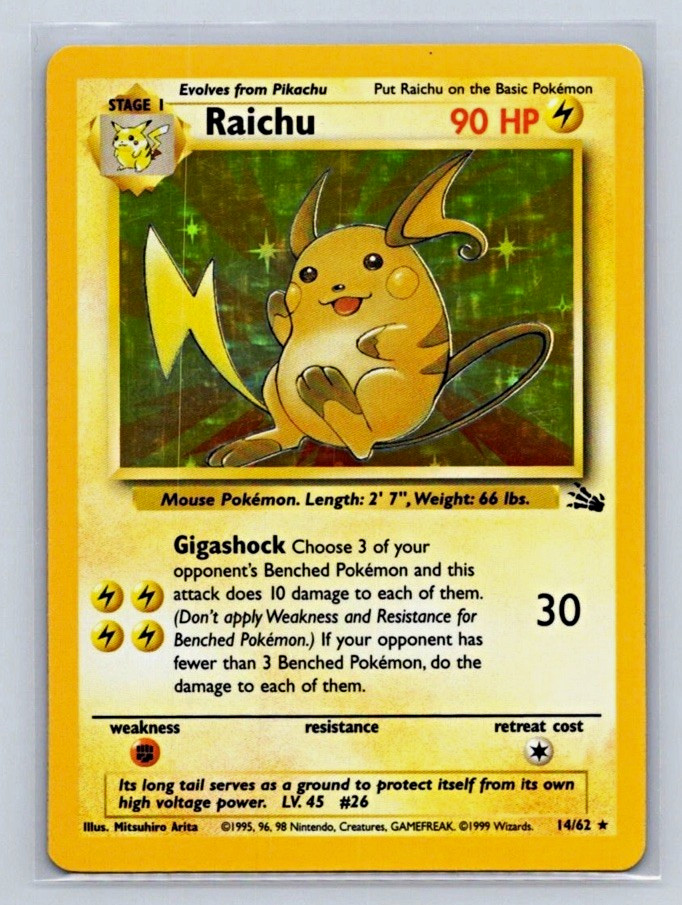 Wizards of the Coast Raichu 14/62 Fossil Holo Rare Unlimited English 1999