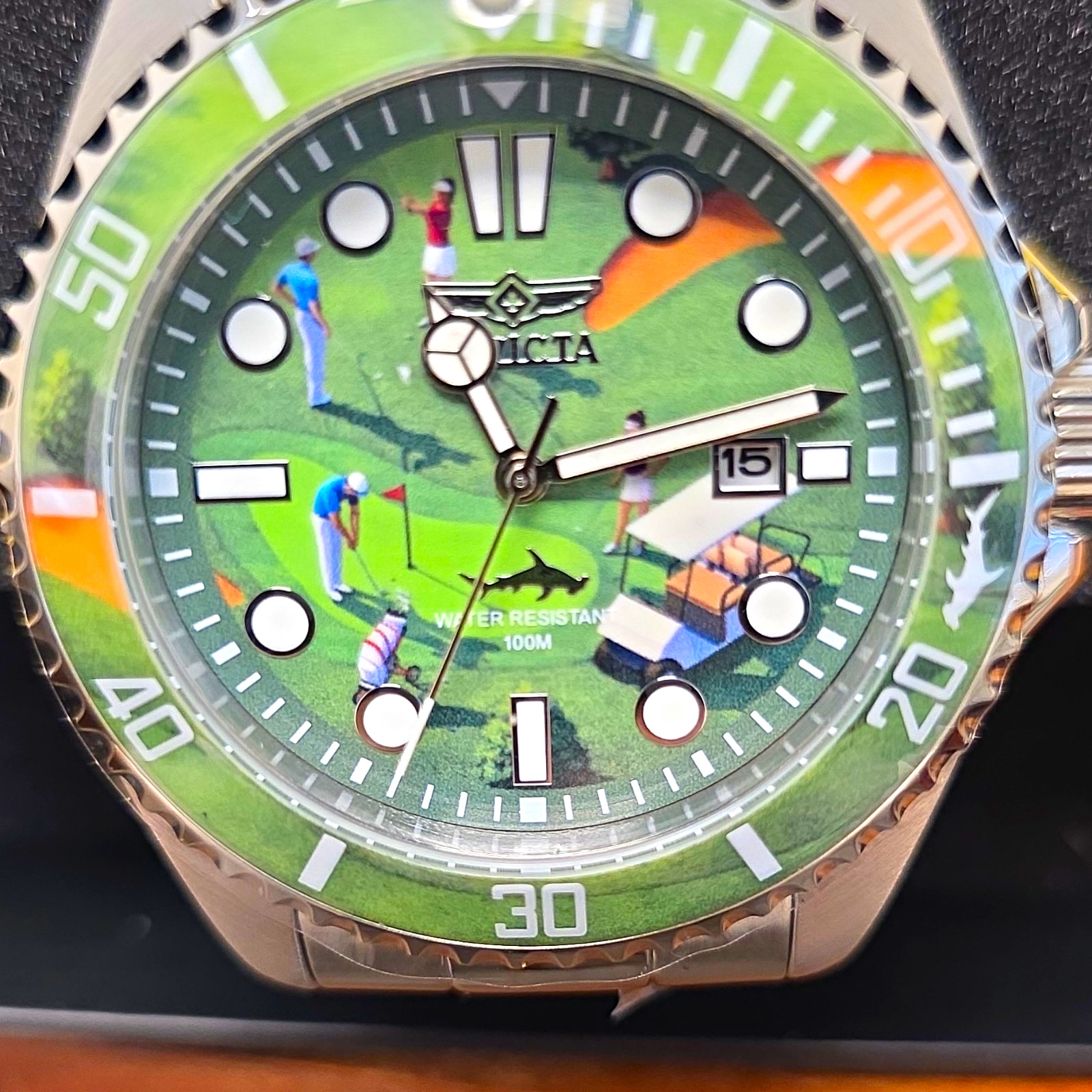 Invicta Pro Diver Men’s Quartz Analog Green Dial Date 100m 40mm Steel G Bracelet