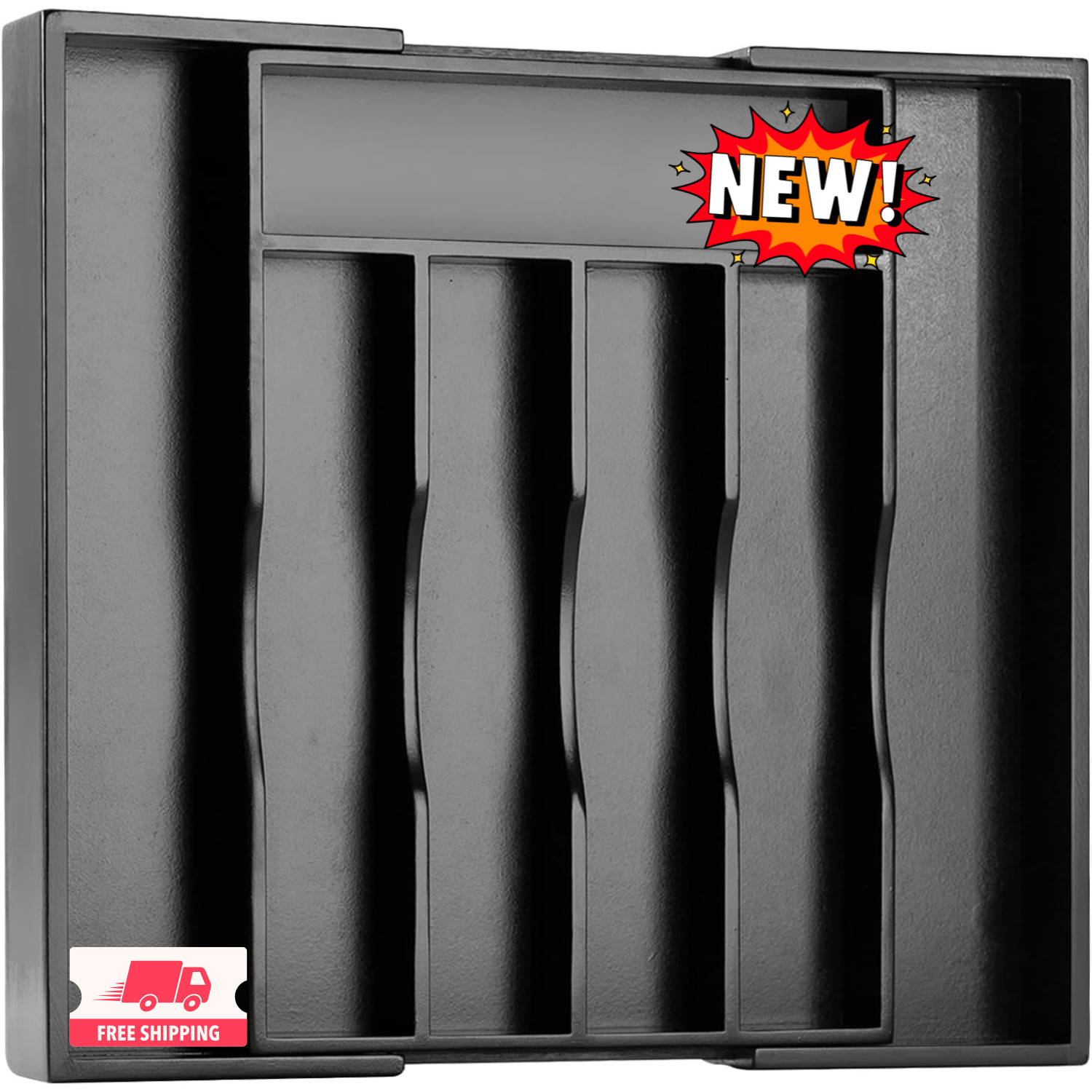 Organizador de cubiertos negro, organizador de cajones de cocina, extensible, de