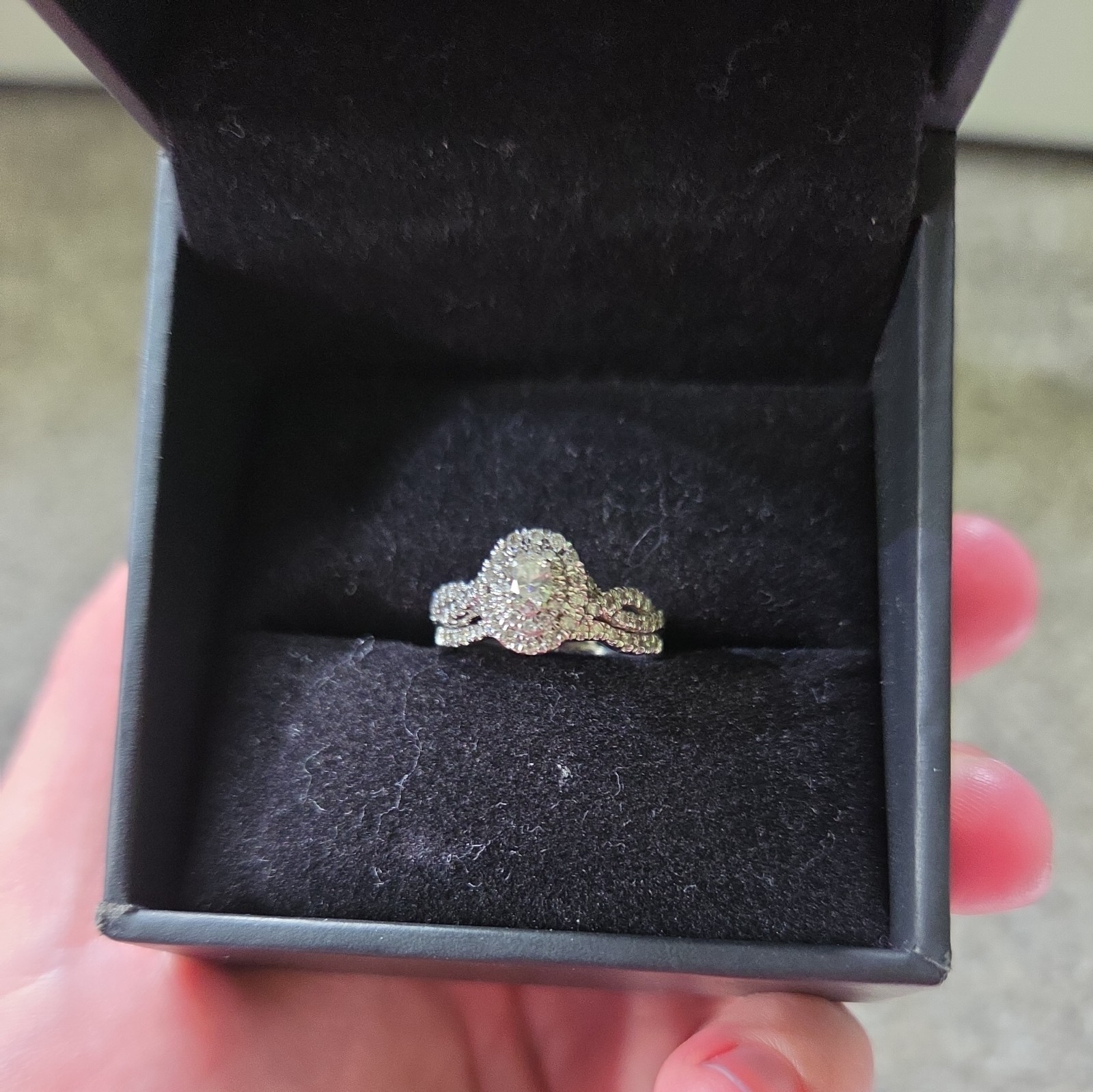 1/2 CT Oval Diamond Double Halo Bridal Set – 10K White Gold, Size 4.25