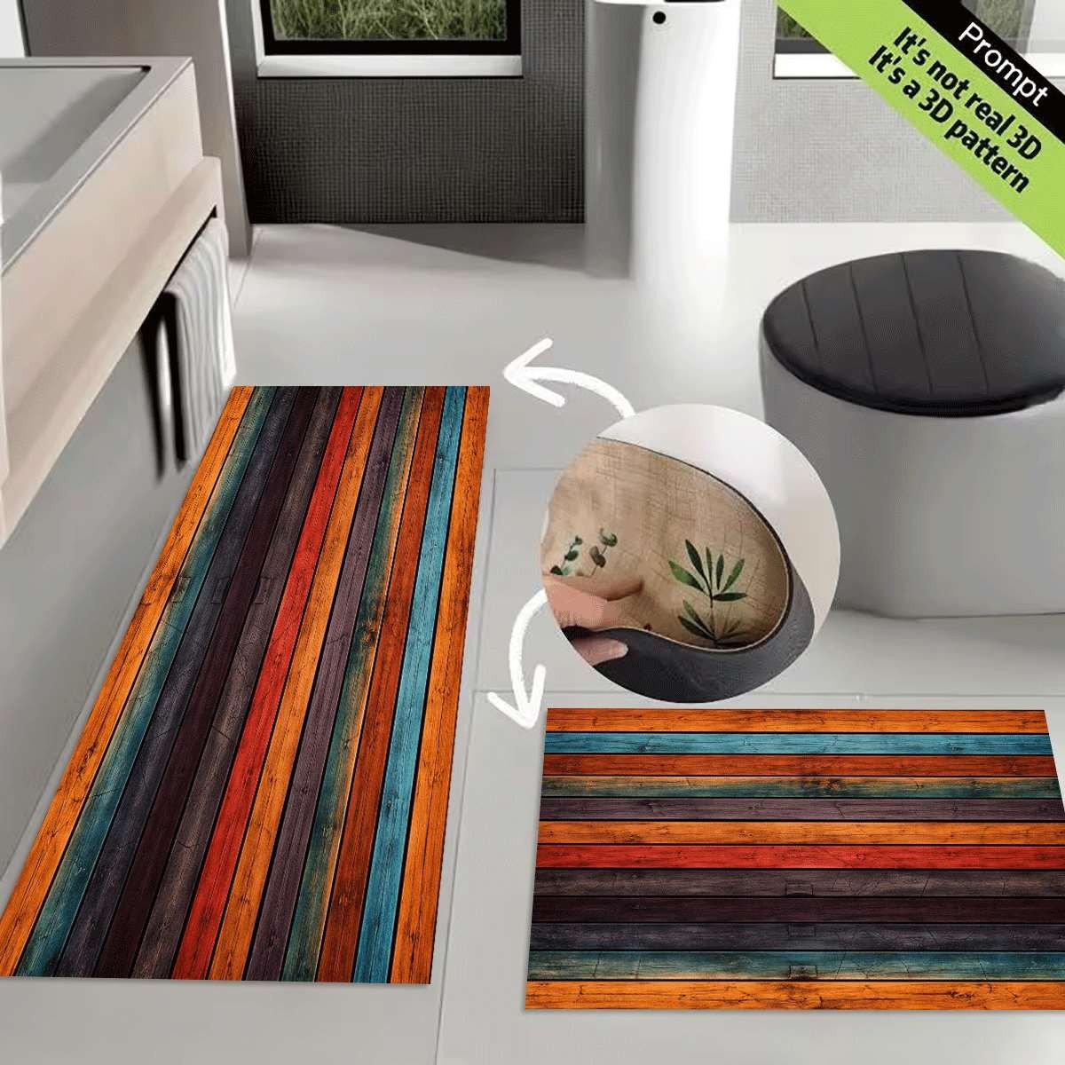 2D Flat, 2D Flat, 2D Flat Wood Grain Rubber Bath Mat Nonslip Absorbent Diatom