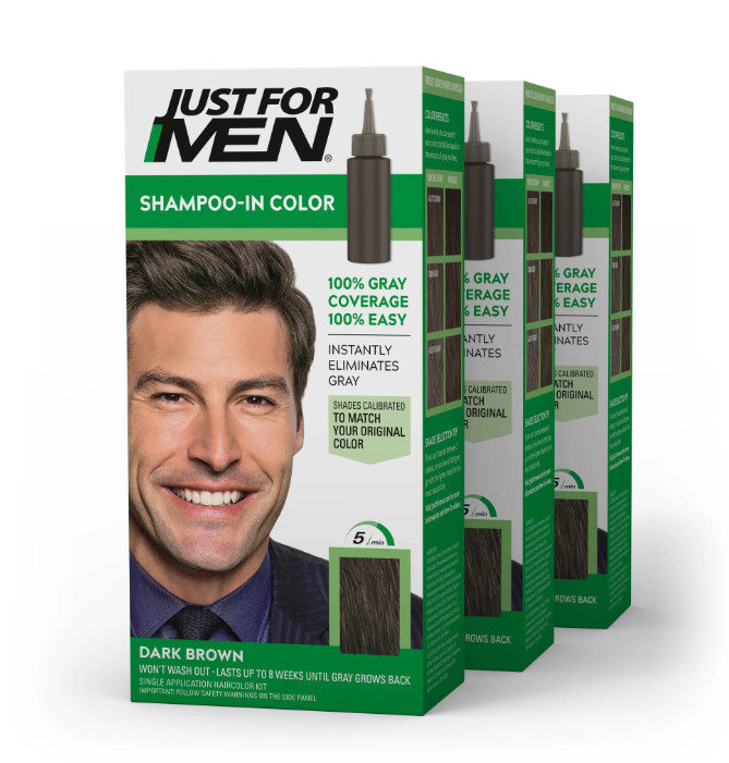 Just For Men Shampoo-In Hair Dye H-45 Dark Brown, 3-Pack