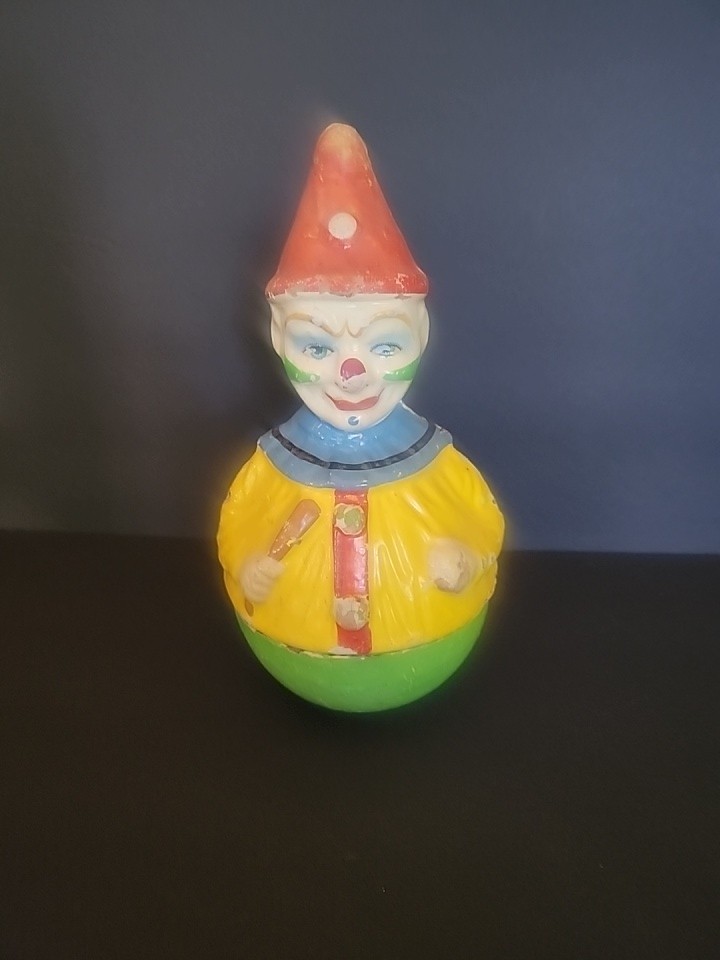 Antique Early 1900s Papier Mâché Clown Roly Poly Tumbler Toy 10 1/2\ Antique Early 1900s Papier Mâché Clown Roly Poly Tumbler Toy 10 1/2\