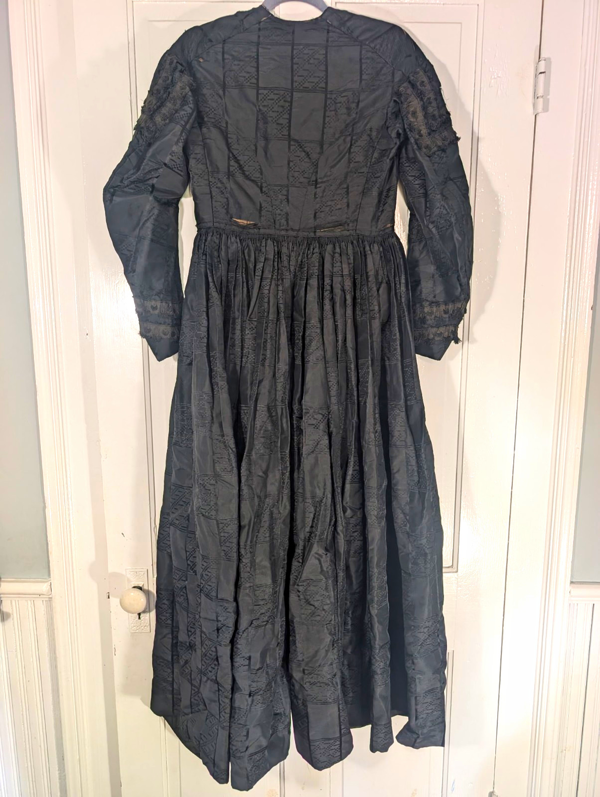 Antique (Late 1860's) Victorian Mourning Dress Silk Lace Button Front