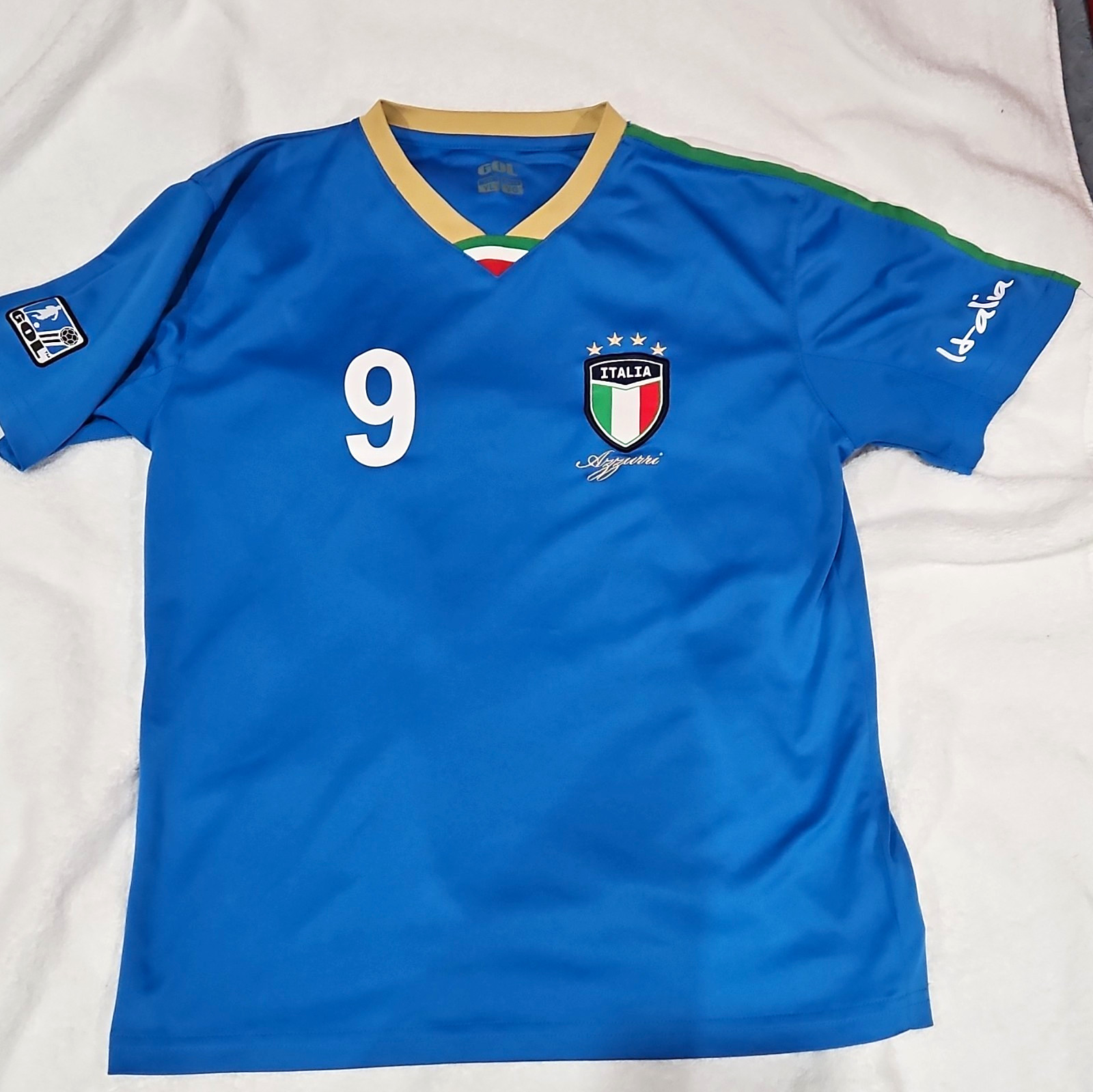 GOL Italy Italia Soccer Jersey Shirt Blue Boys Youth Large (YL) Number 9