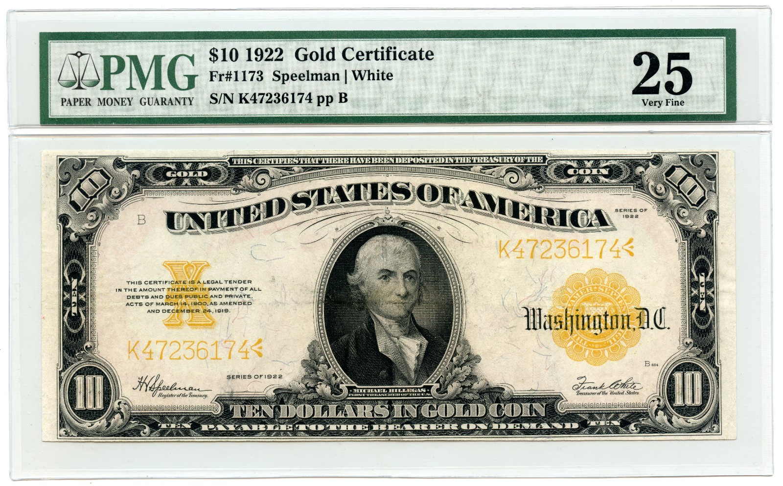 1922 Gold Certificate $10 Large Size | PMG 25 Very Fine - Beautiful Note 1922 Gold Certificate $10 Large Size | PMG 25 Very Fine - Beautiful Note